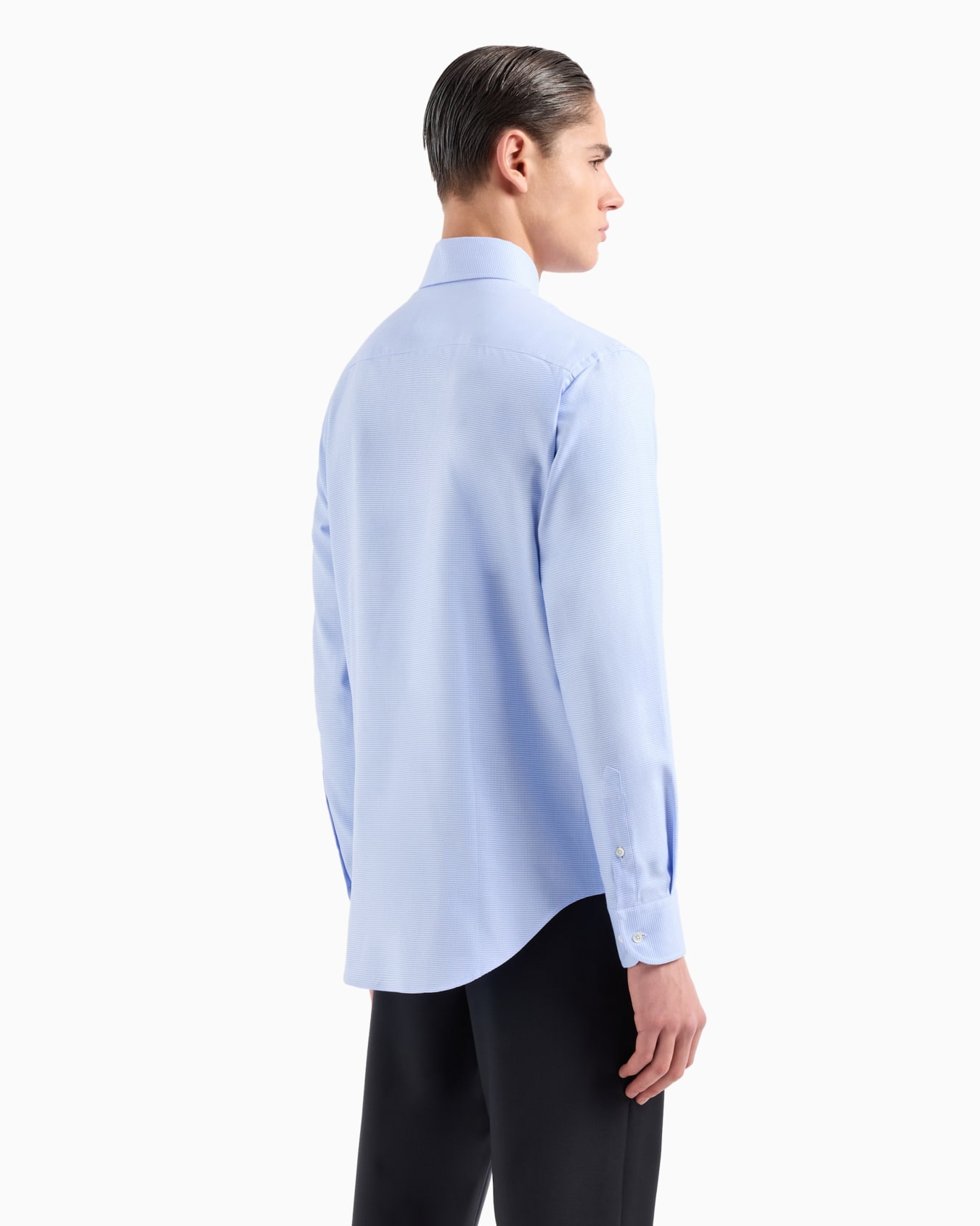 Textured cotton shirt with micro houndstooth motif Slide 2