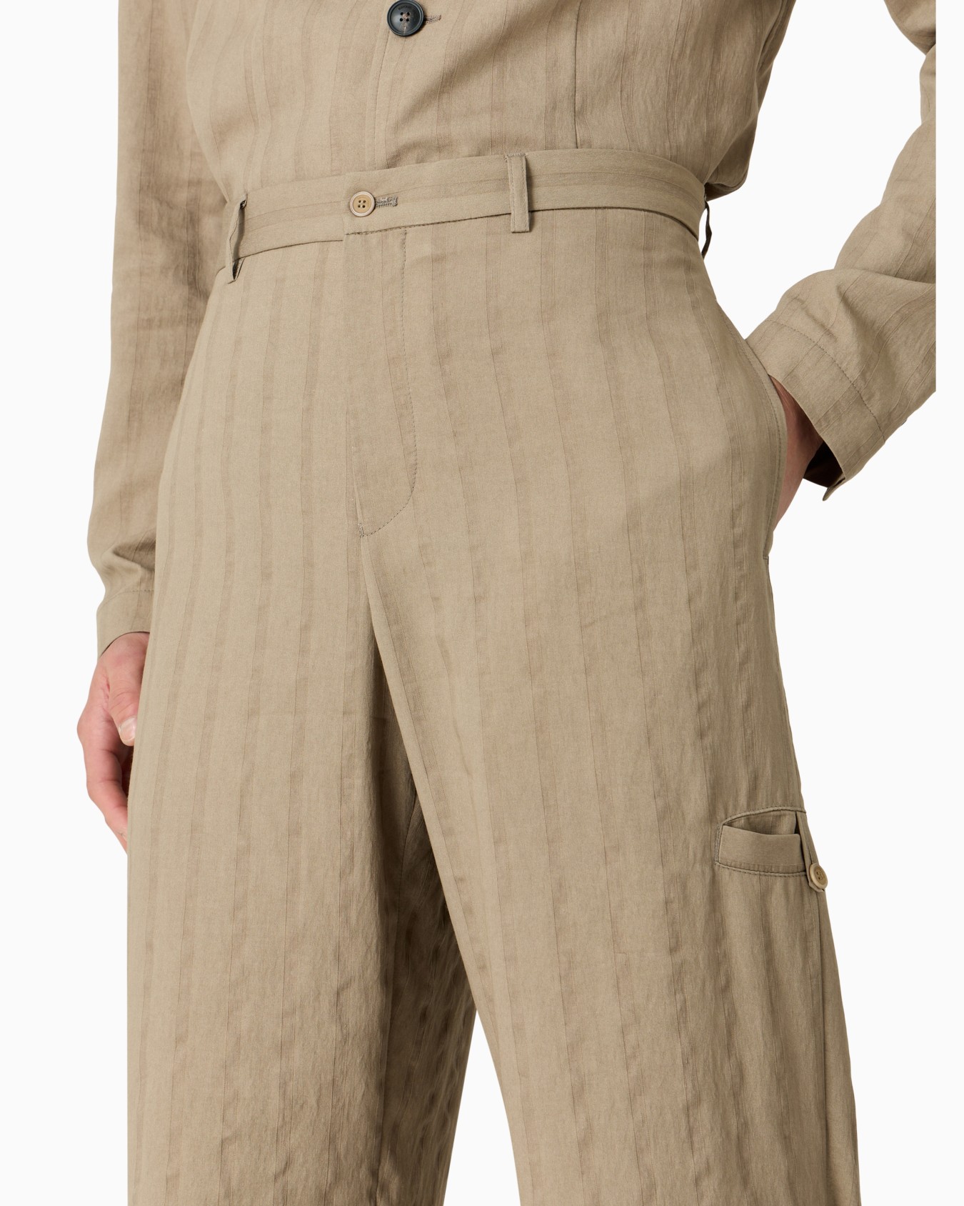 Trousers with monochromatic stripes in a peach-feel viscose-blend Slide 5