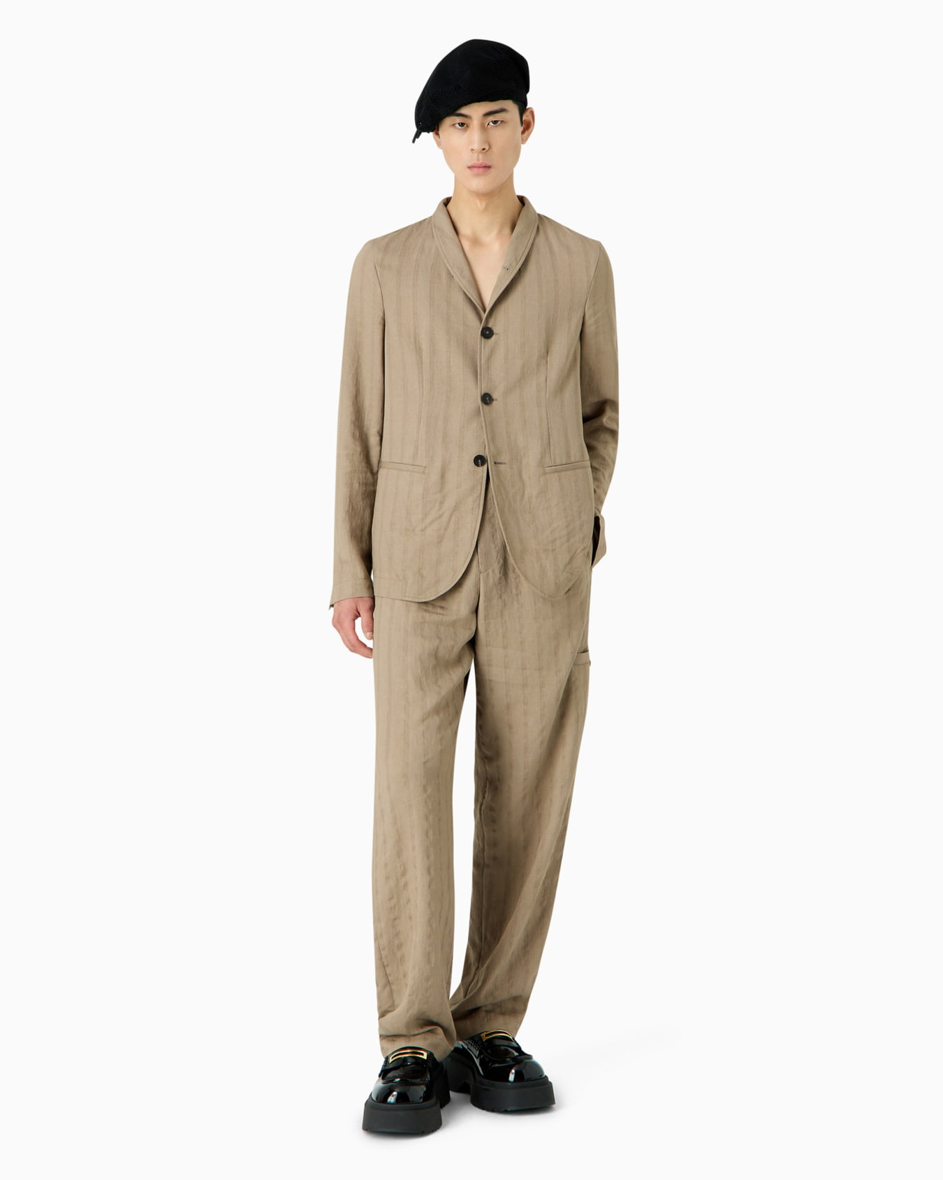 Trousers with monochromatic stripes in a peach-feel viscose-blend Slide 4