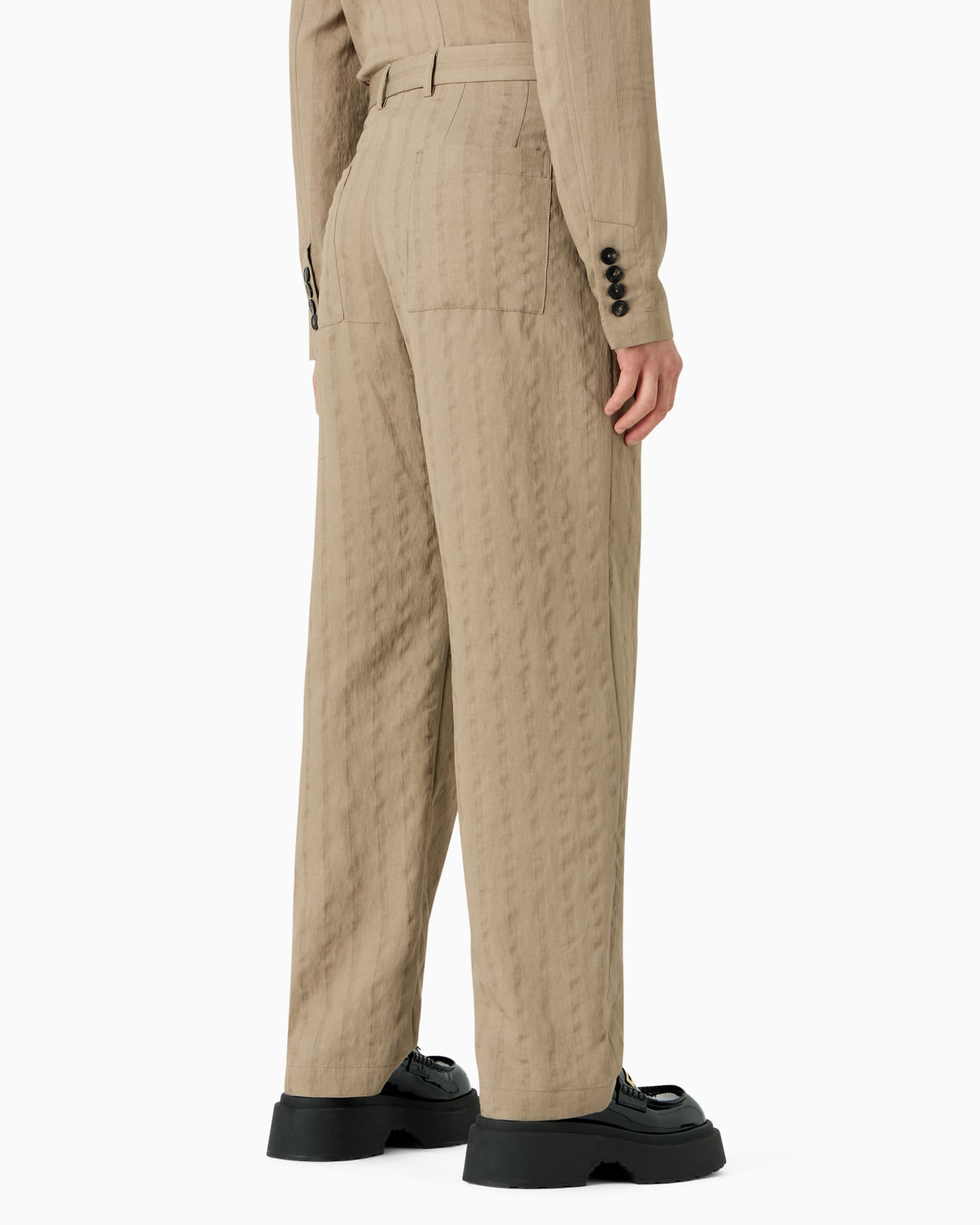 Trousers with monochromatic stripes in a peach-feel viscose-blend Slide 3