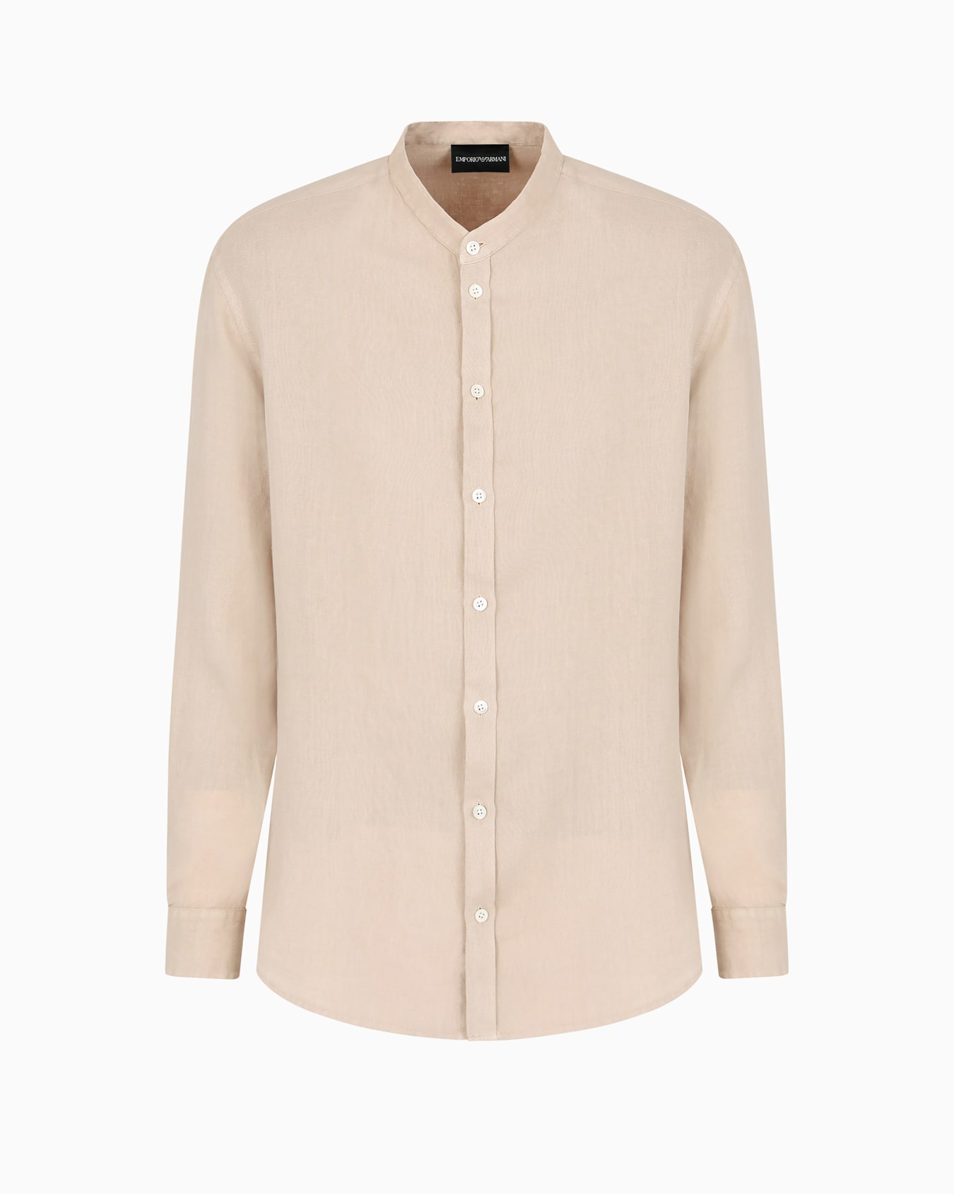 Garment-dyed linen shirt with guru collar Slide 0