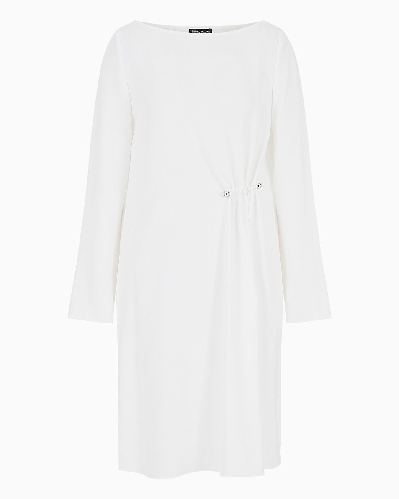 Draped envers satin tunic dress with piercing-style closure Slide 0