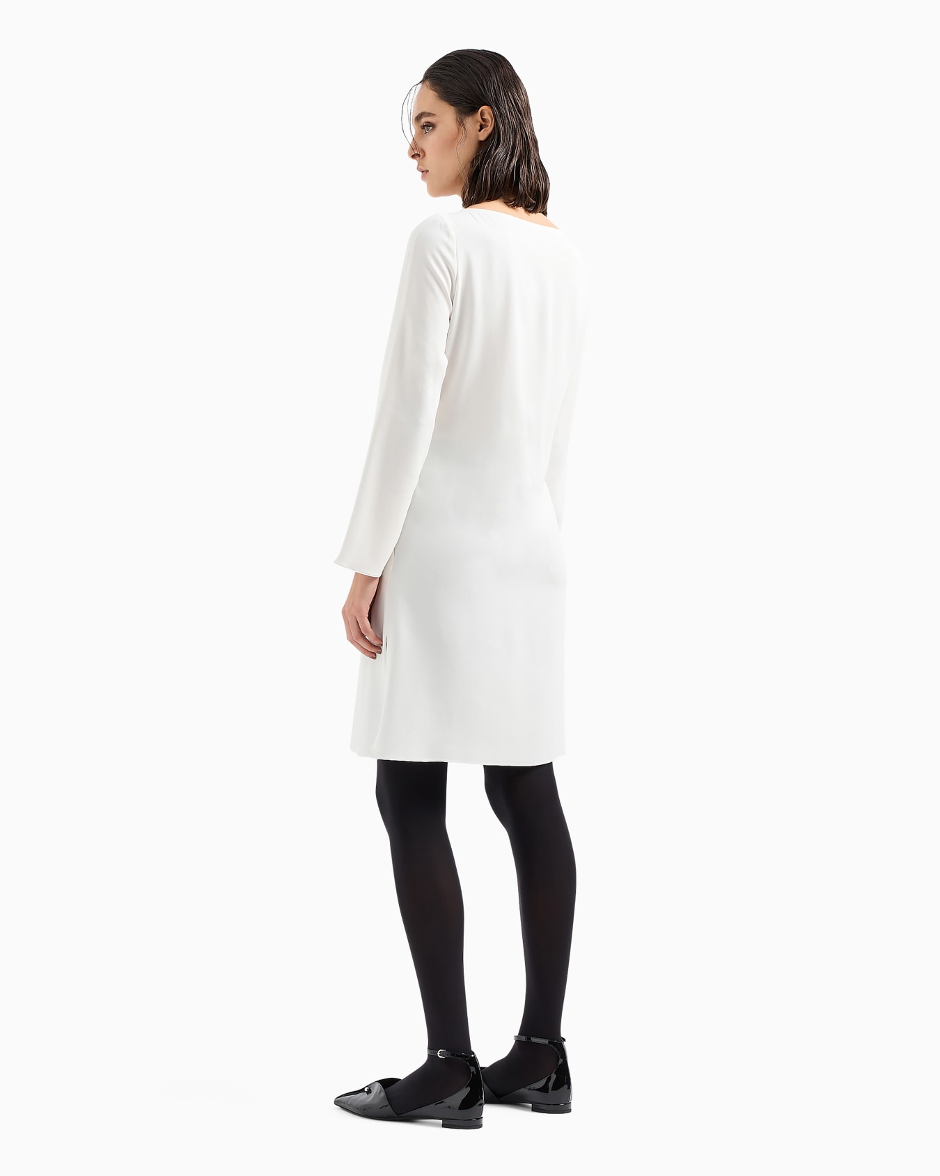 Draped envers satin tunic dress with piercing-style closure Slide 2