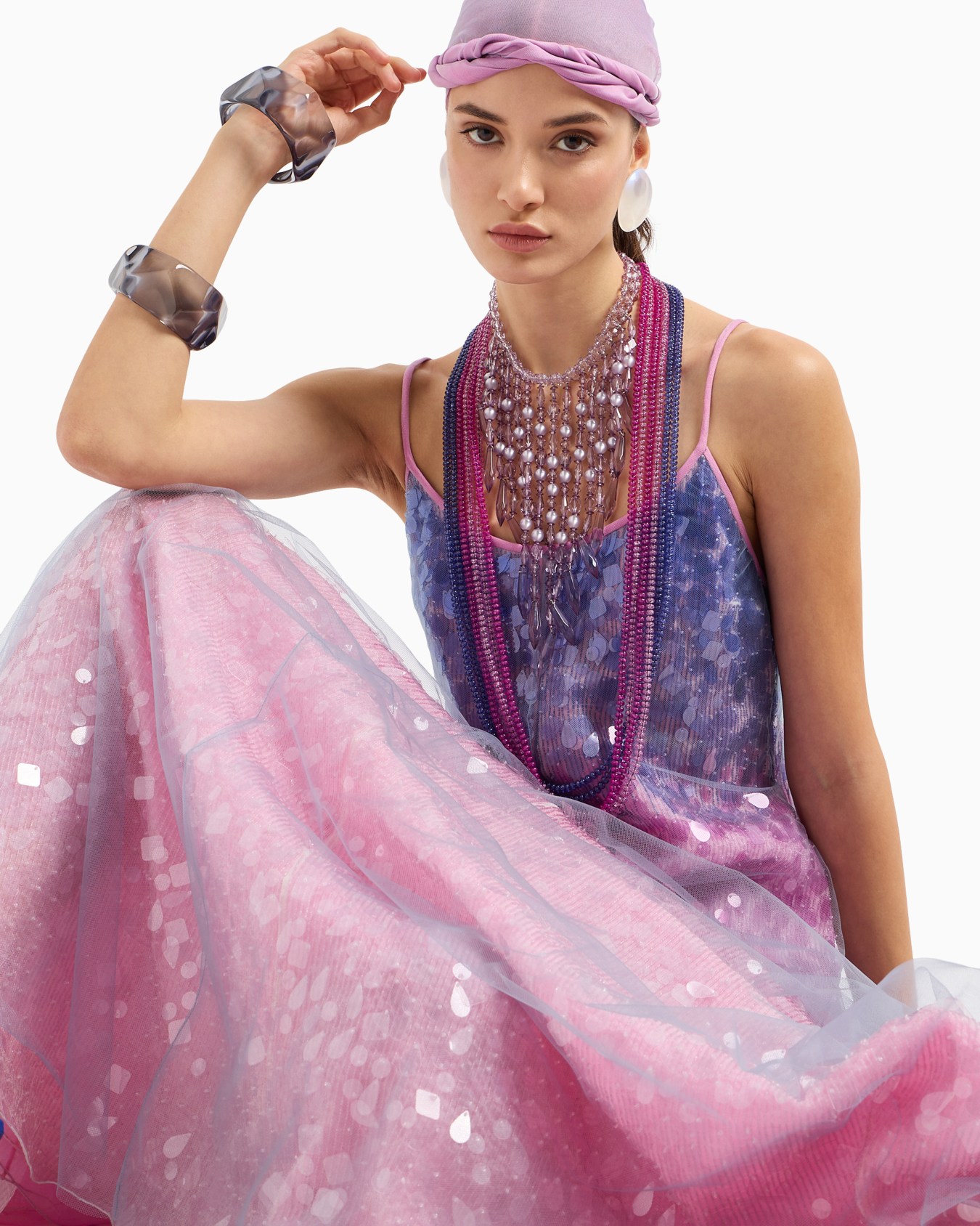 Silk organza dress with gradient shade motif and all-over bead and sequin embroidery Slide 5