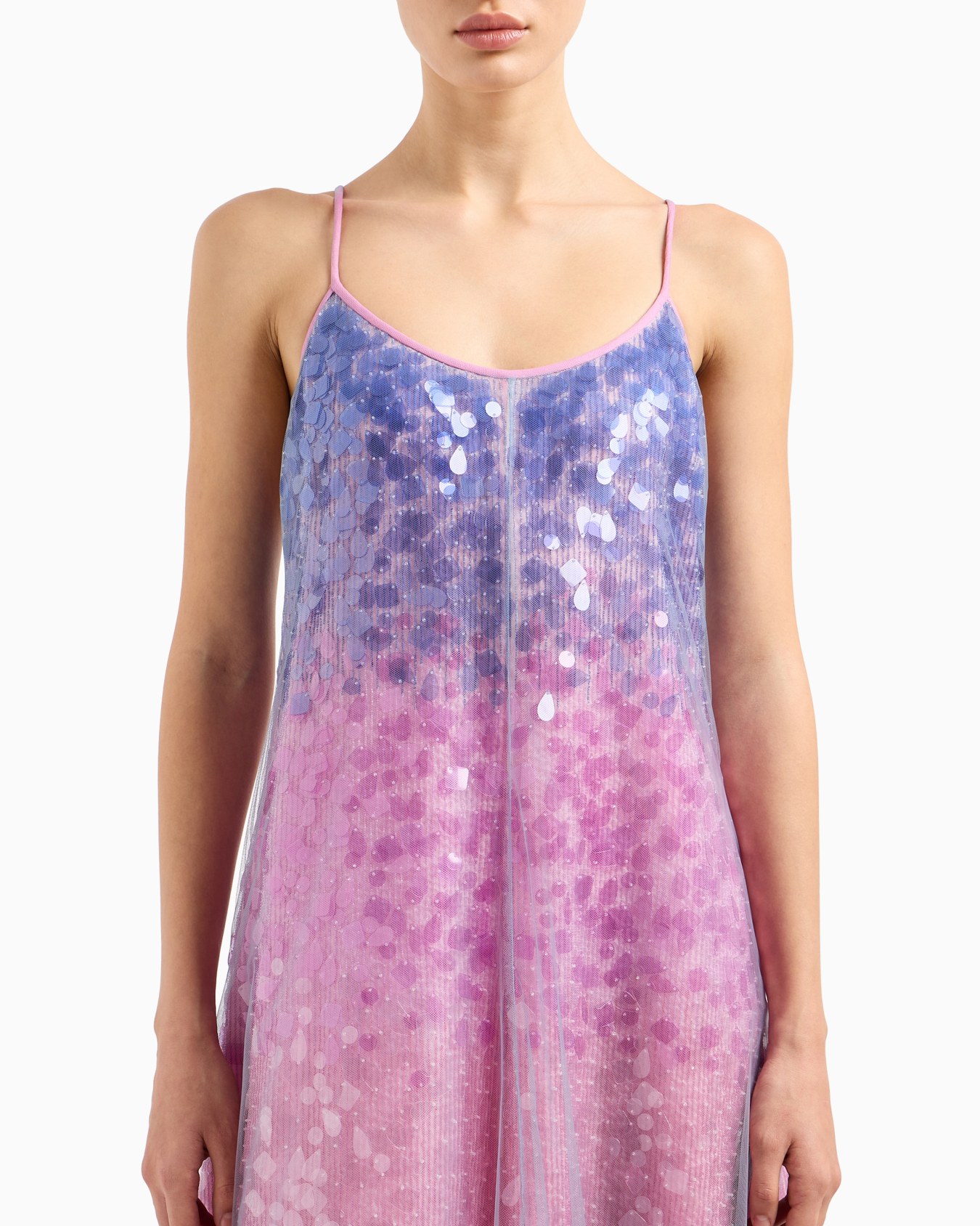 Silk organza dress with gradient shade motif and all-over bead and sequin embroidery Slide 6