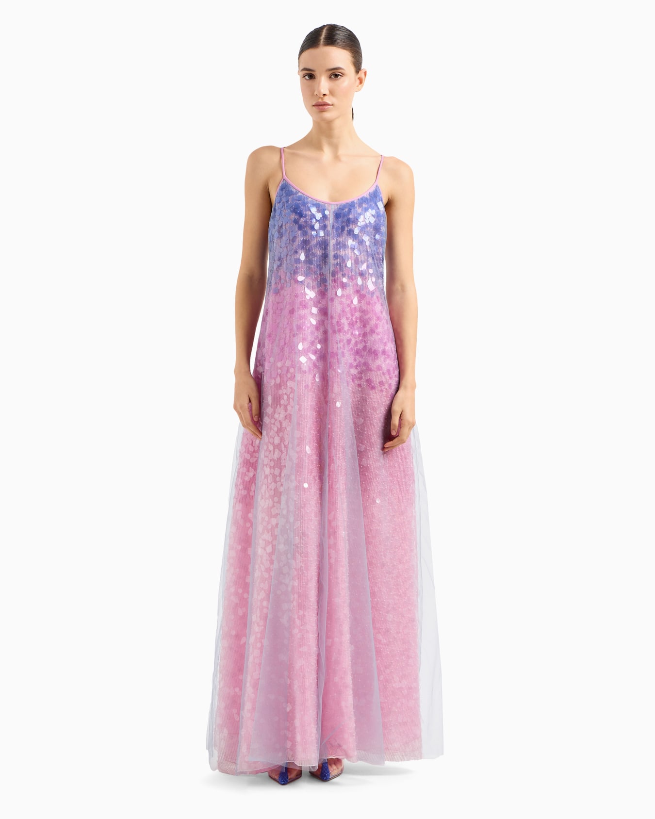 Silk organza dress with gradient shade motif and all-over bead and sequin embroidery Slide 2