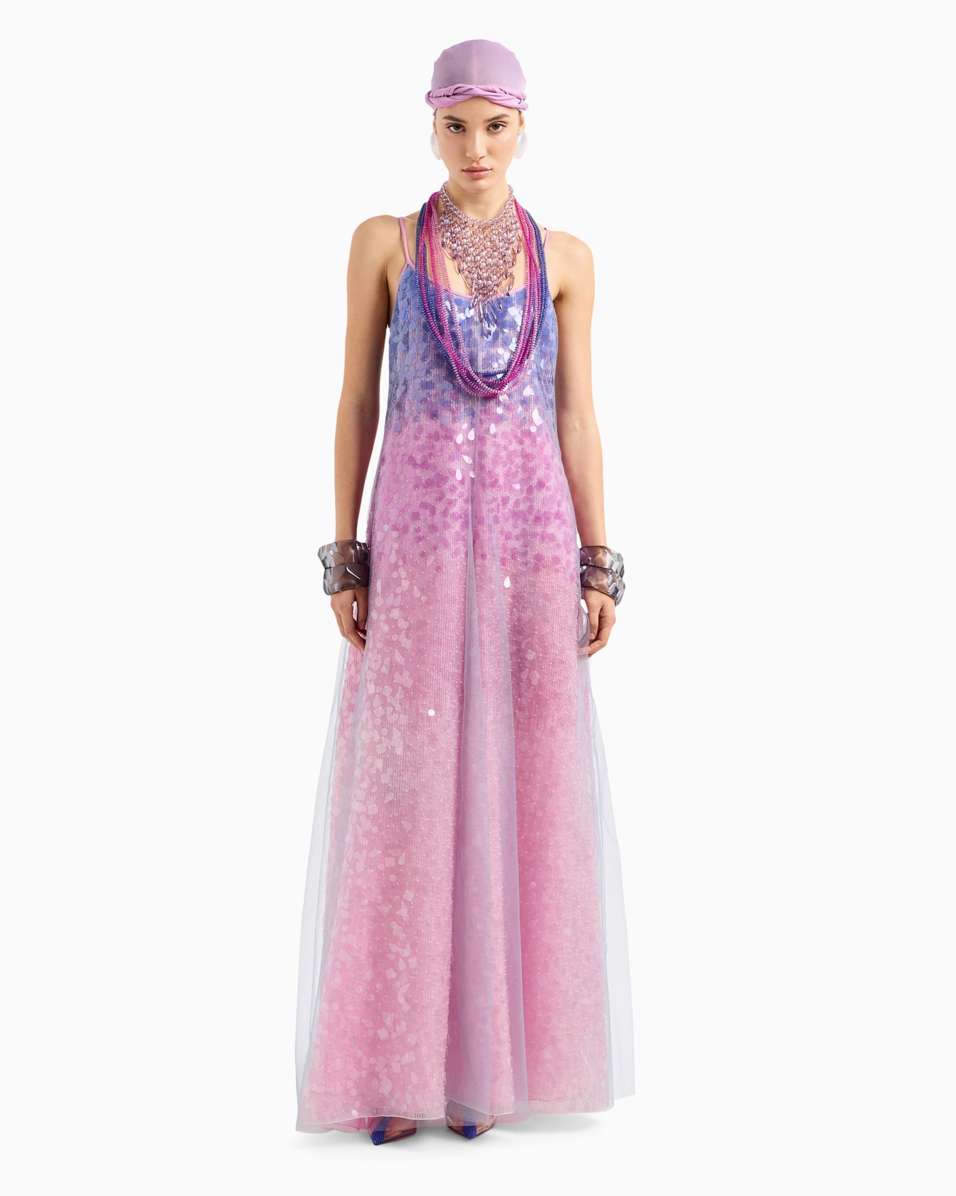 Silk organza dress with gradient shade motif and all-over bead and sequin embroidery Slide 4