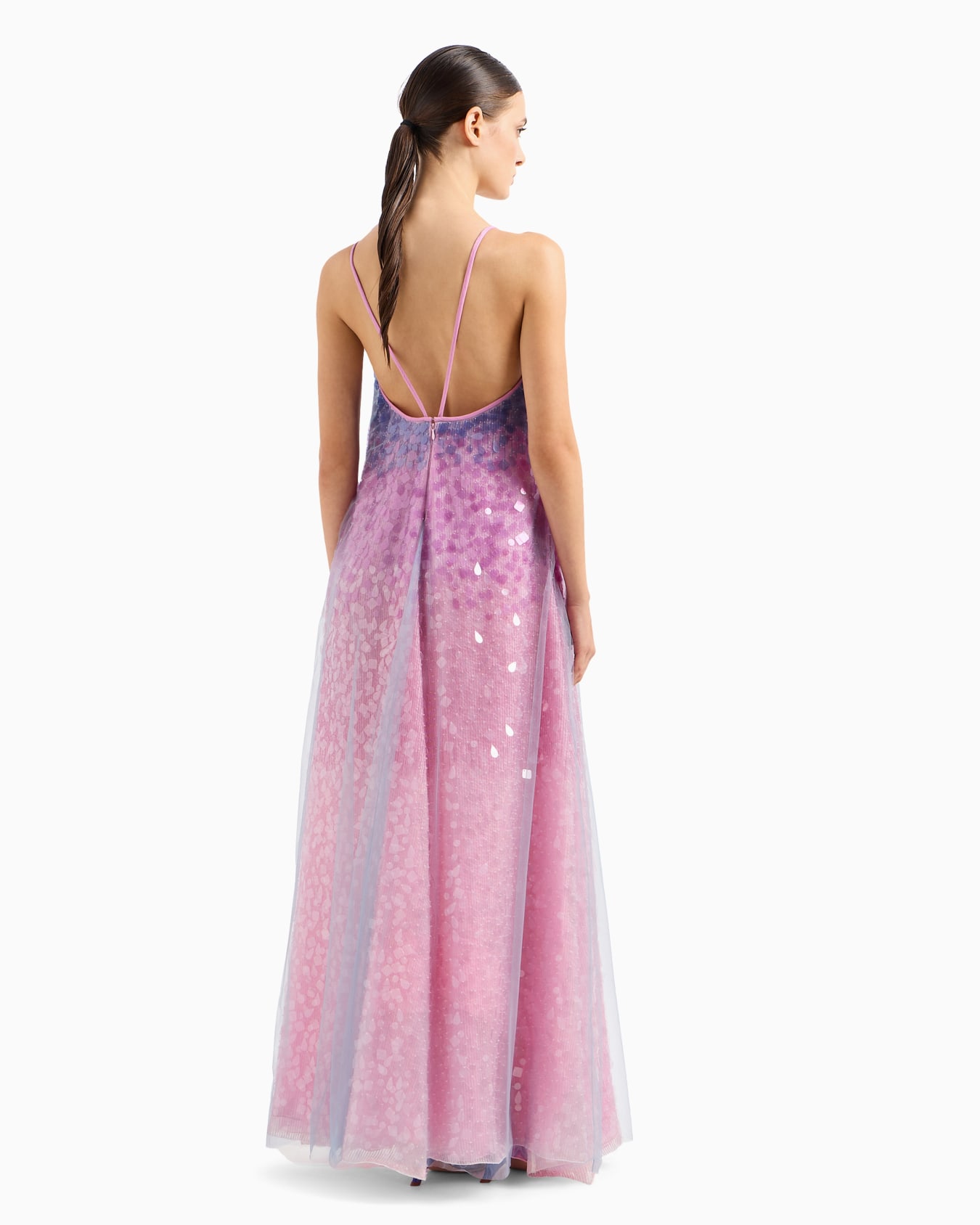Silk organza dress with gradient shade motif and all-over bead and sequin embroidery Slide 3