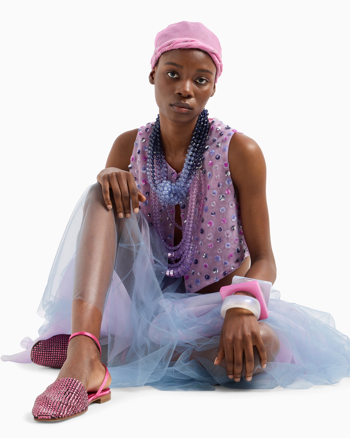 Petit gilet court en tulle avec broderie de paillettes girouette effet pois Diapositive 5