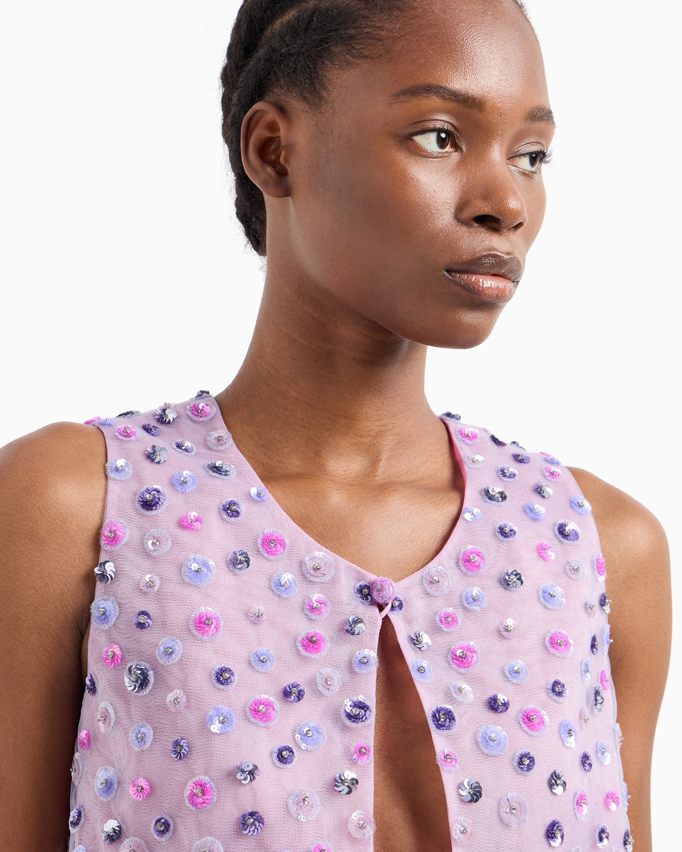 Petit gilet court en tulle avec broderie de paillettes girouette effet pois Diapositive 6