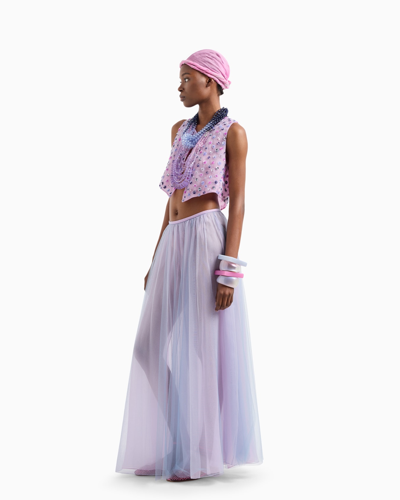 Petit gilet court en tulle avec broderie de paillettes girouette effet pois Diapositive 4
