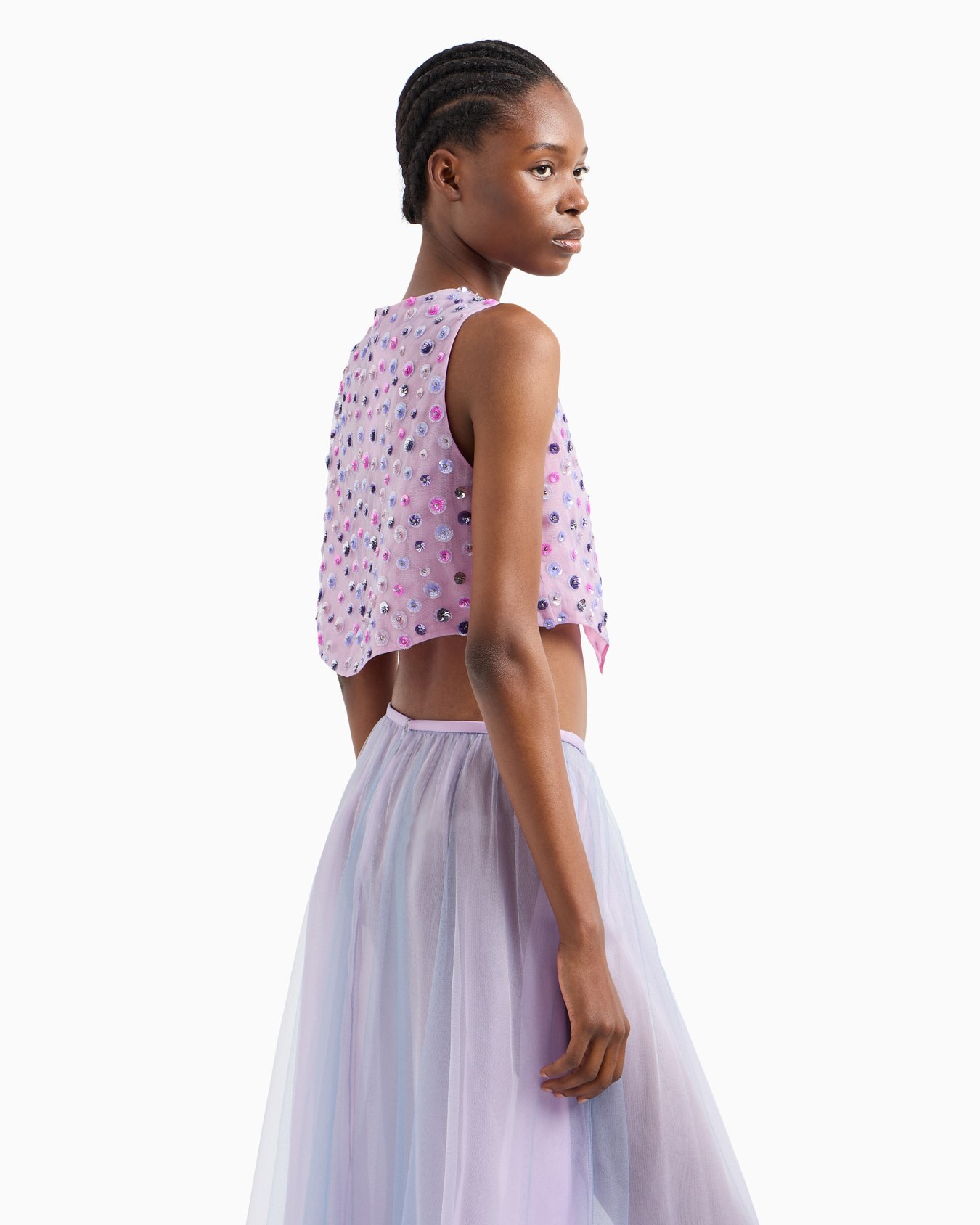 Petit gilet court en tulle avec broderie de paillettes girouette effet pois Diapositive 3