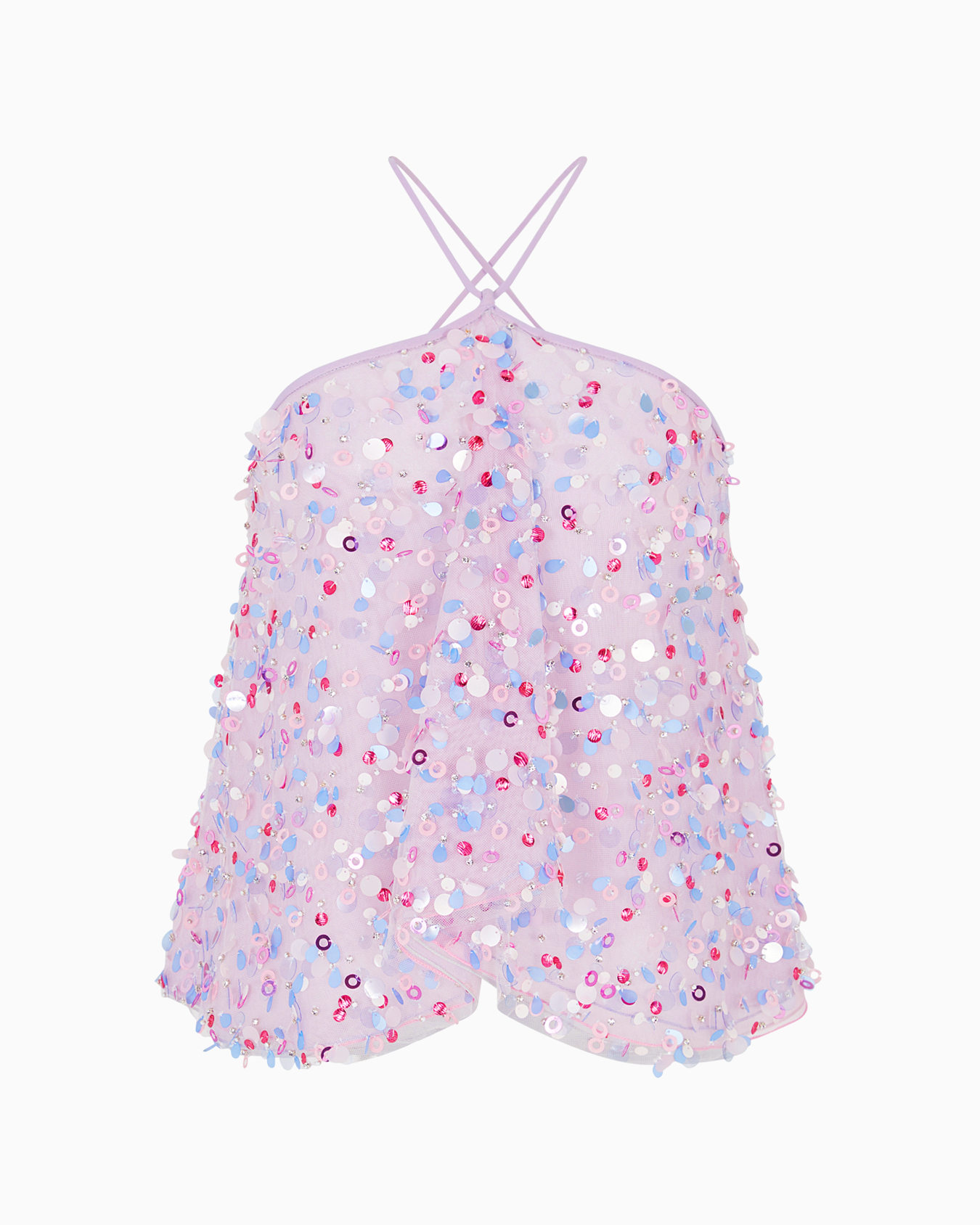 Ruffled tulle top and multicoloured sequin embroidery Slide 0