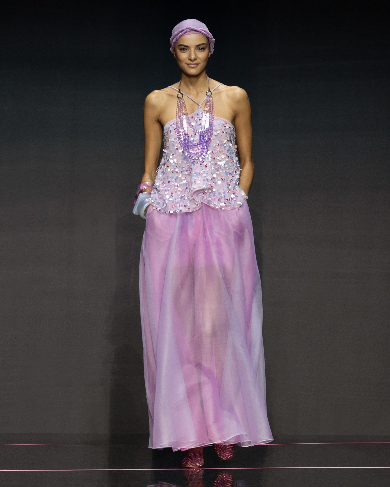 Ruffled tulle top and multicoloured sequin embroidery Slide 7