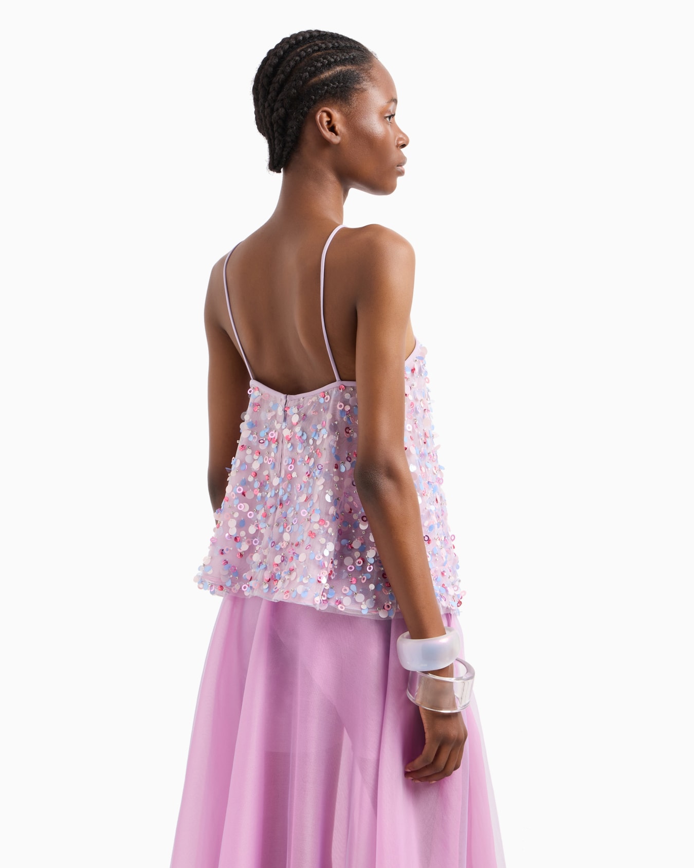Ruffled tulle top and multicoloured sequin embroidery Slide 3
