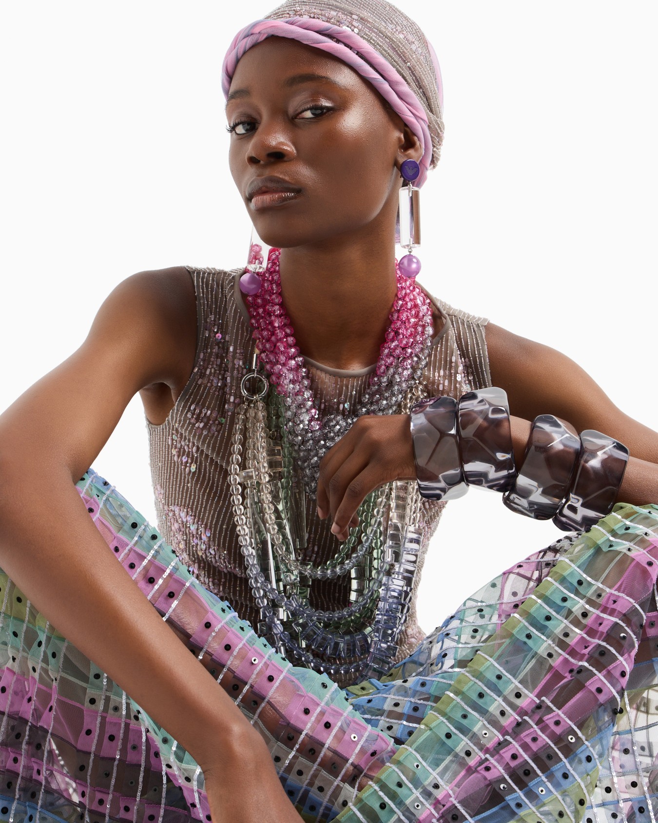 Tulle top with bioluminescent-effect bead and sequin embroidery Slide 5