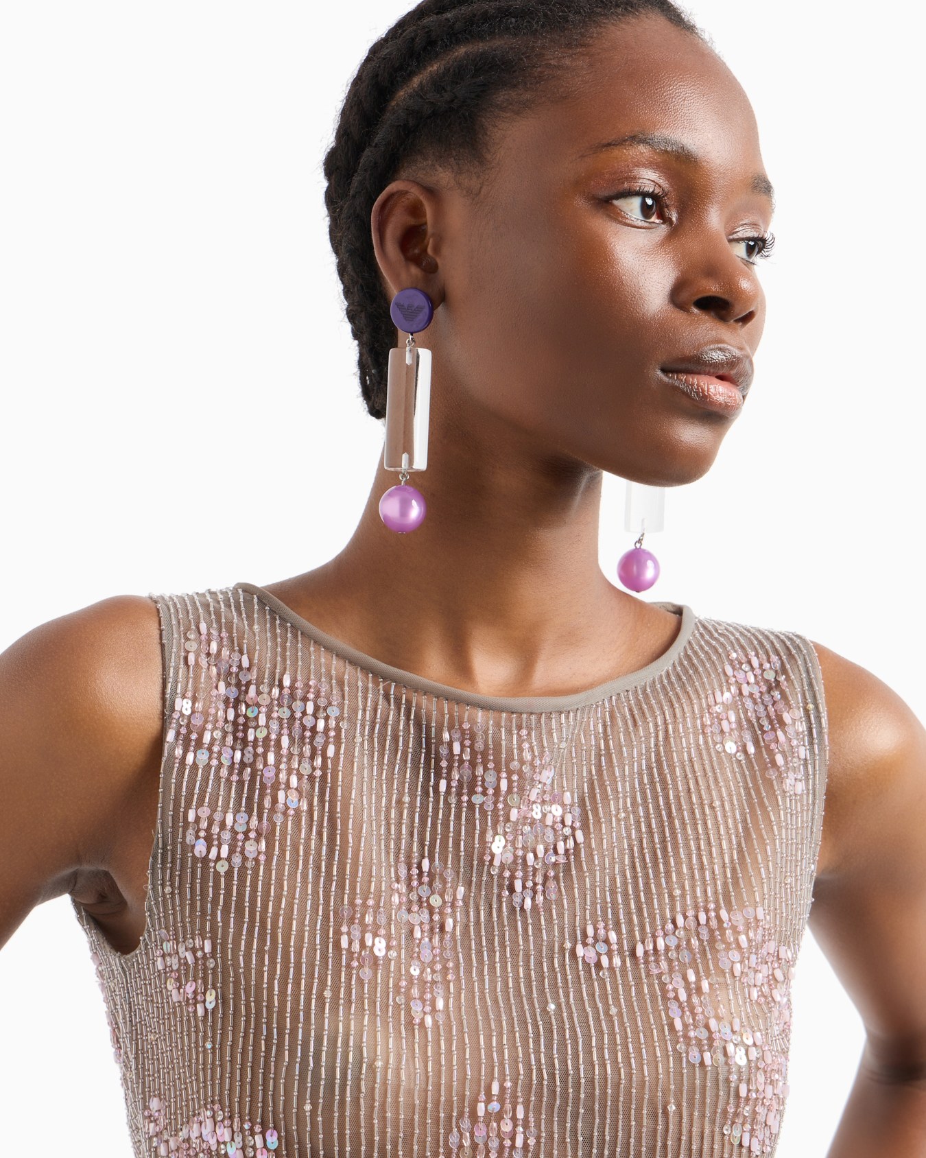 Tulle top with bioluminescent-effect bead and sequin embroidery Slide 6