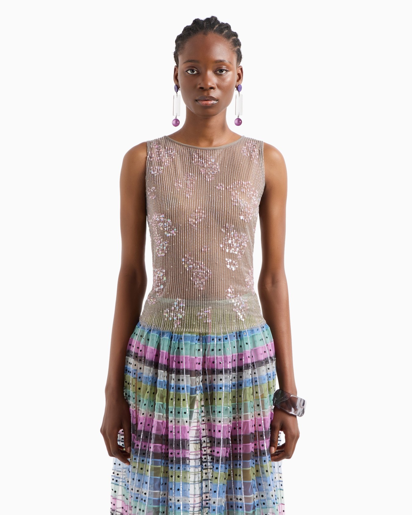 Tulle top with bioluminescent-effect bead and sequin embroidery Slide 2