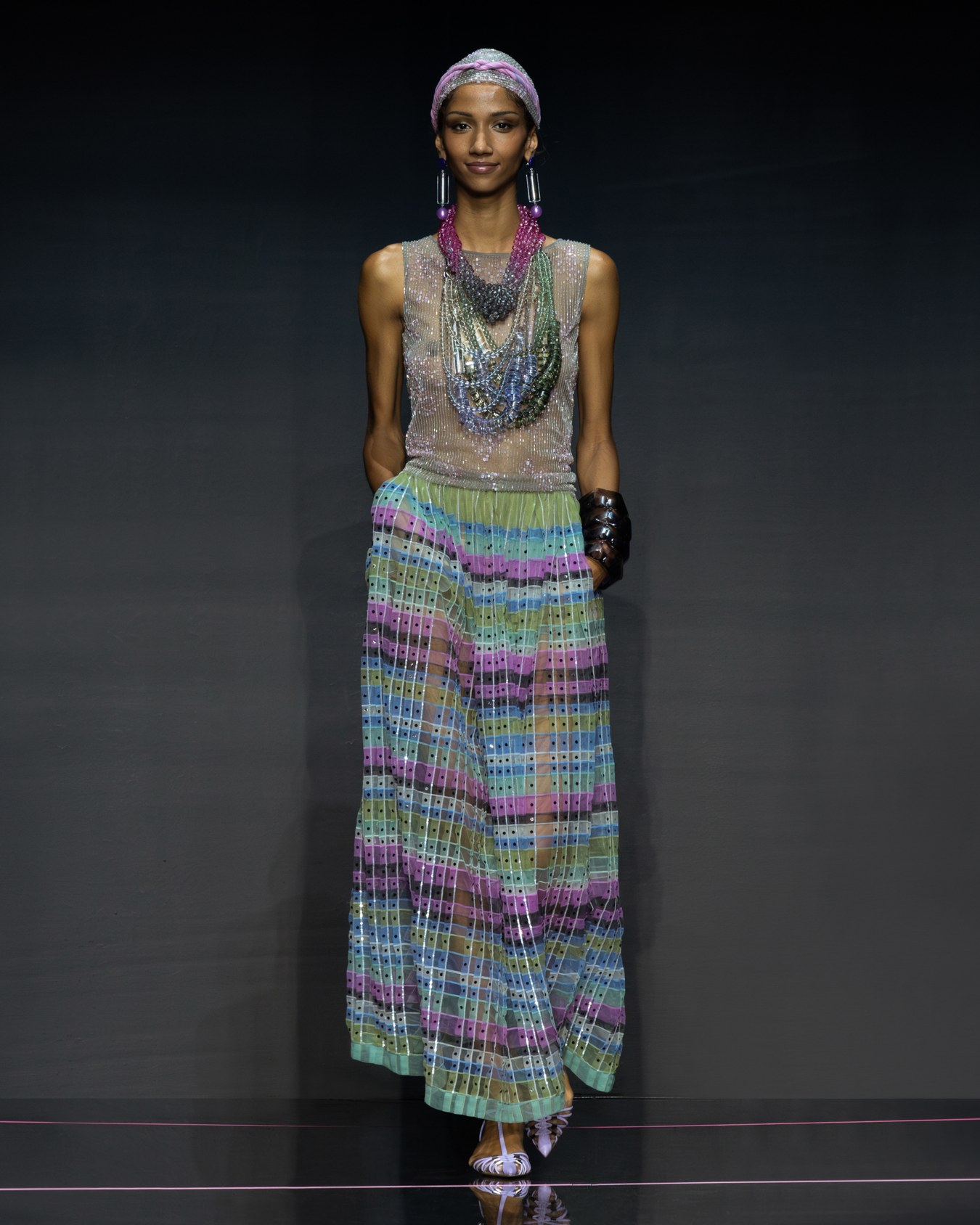 Tulle top with bioluminescent-effect bead and sequin embroidery Slide 7