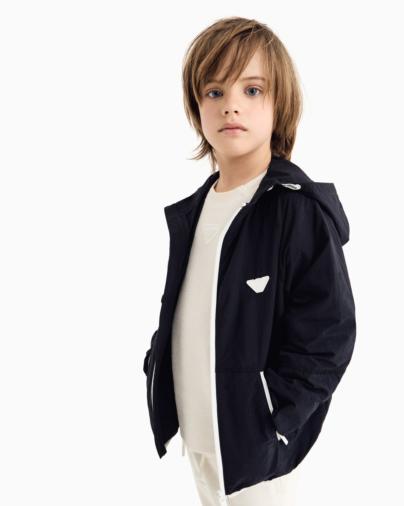 Veste en nylon avec capuche et écusson logo Diapositive 3