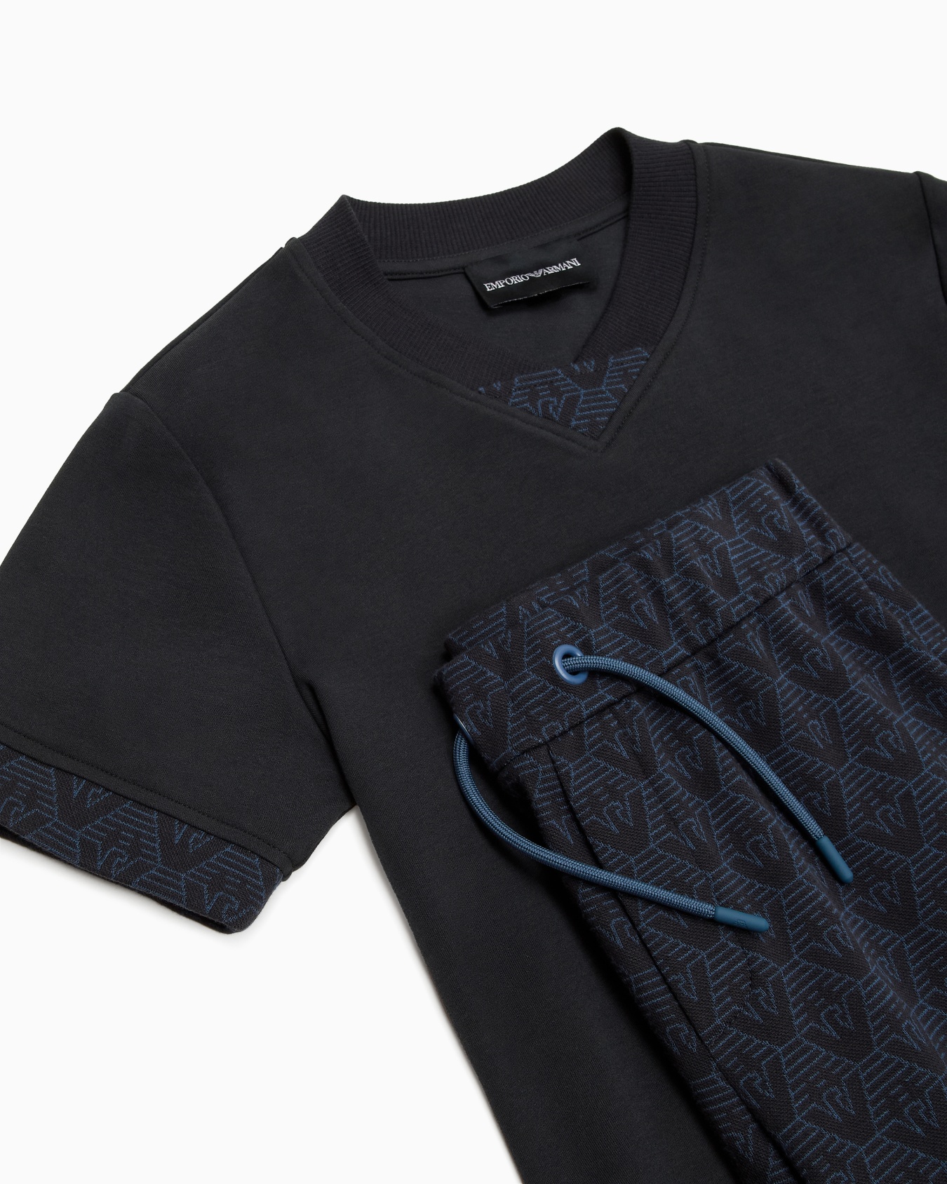 Conjunto de camiseta y pantalones cortos de punto jacquard con motivo integral de águila Diapositiva 1