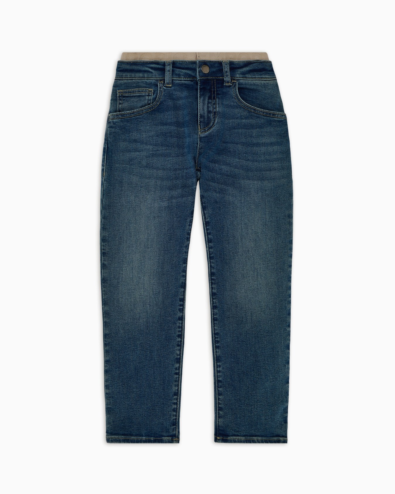 Denim jeans with elasticated logo waistband Slide 0