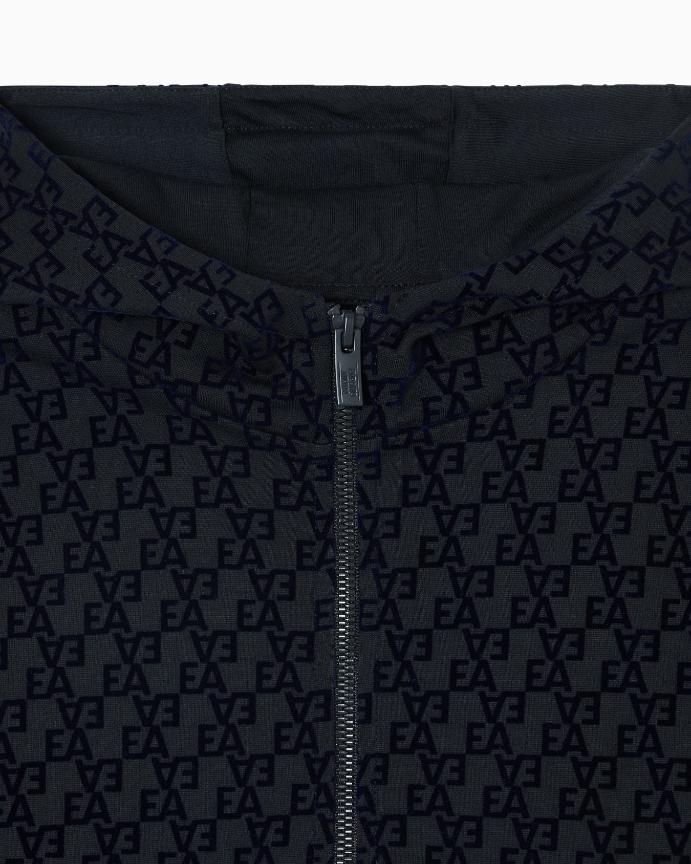 Oversized sweatshirt with a zip and hood, in interlock jersey with an all-over flocked EA logo Slide 1