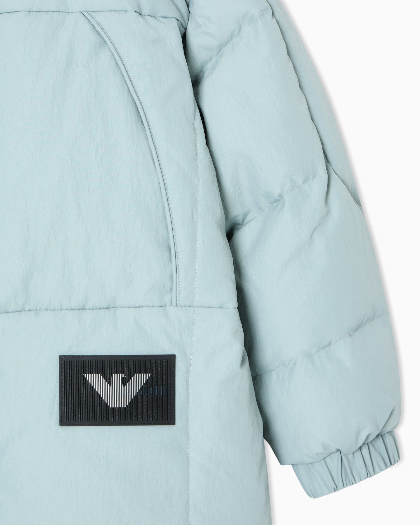ASV long down jacket with logo patch and recycled down Slide 1