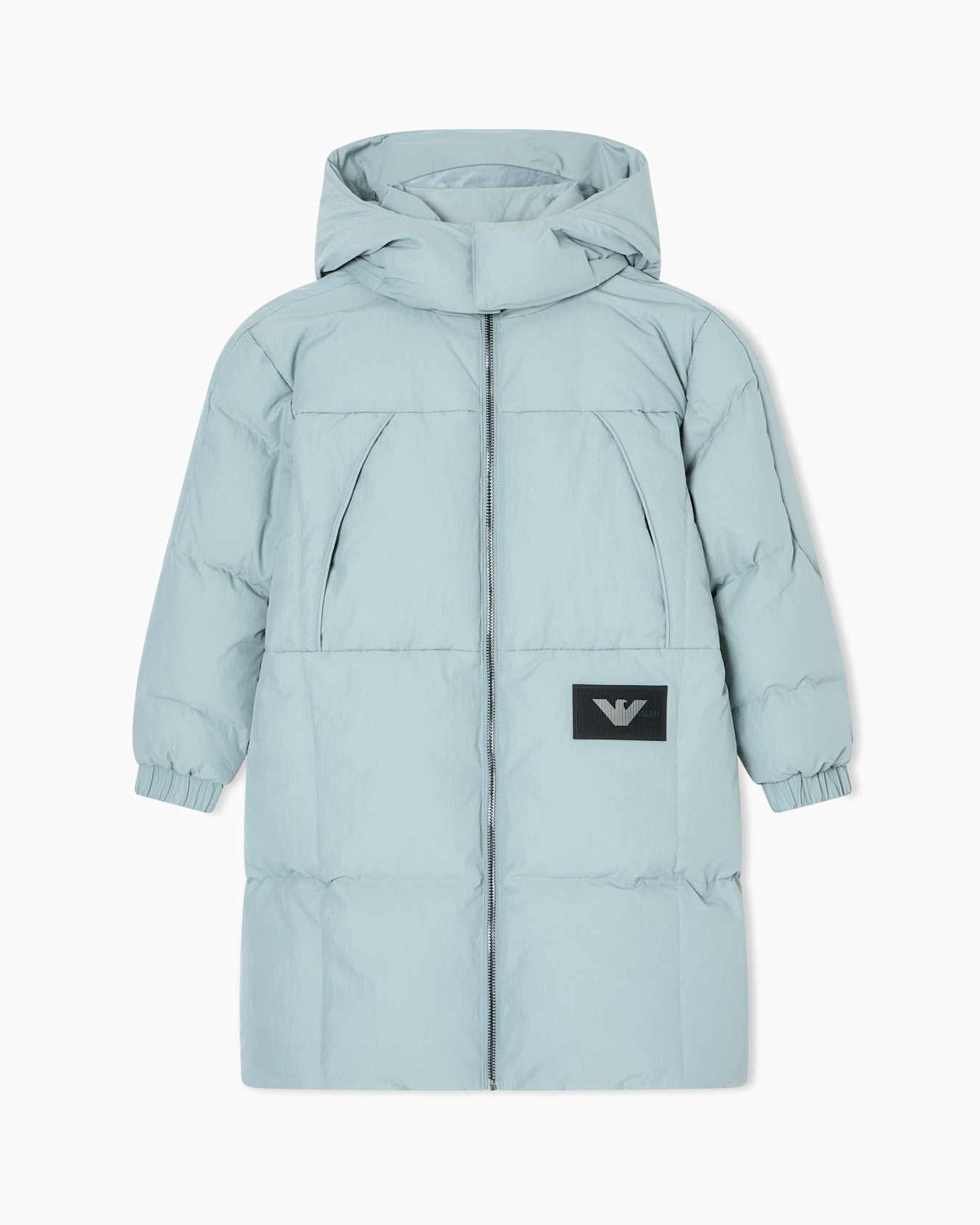 ASV long down jacket with logo patch and recycled down Slide 0