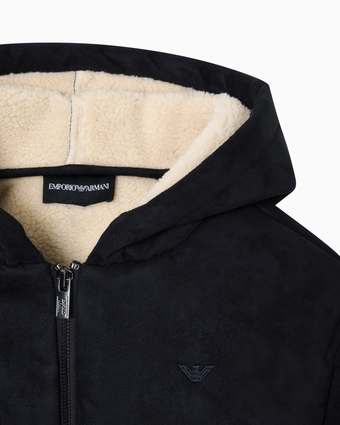 Suede-effect hooded blouson with zip  Slide 1