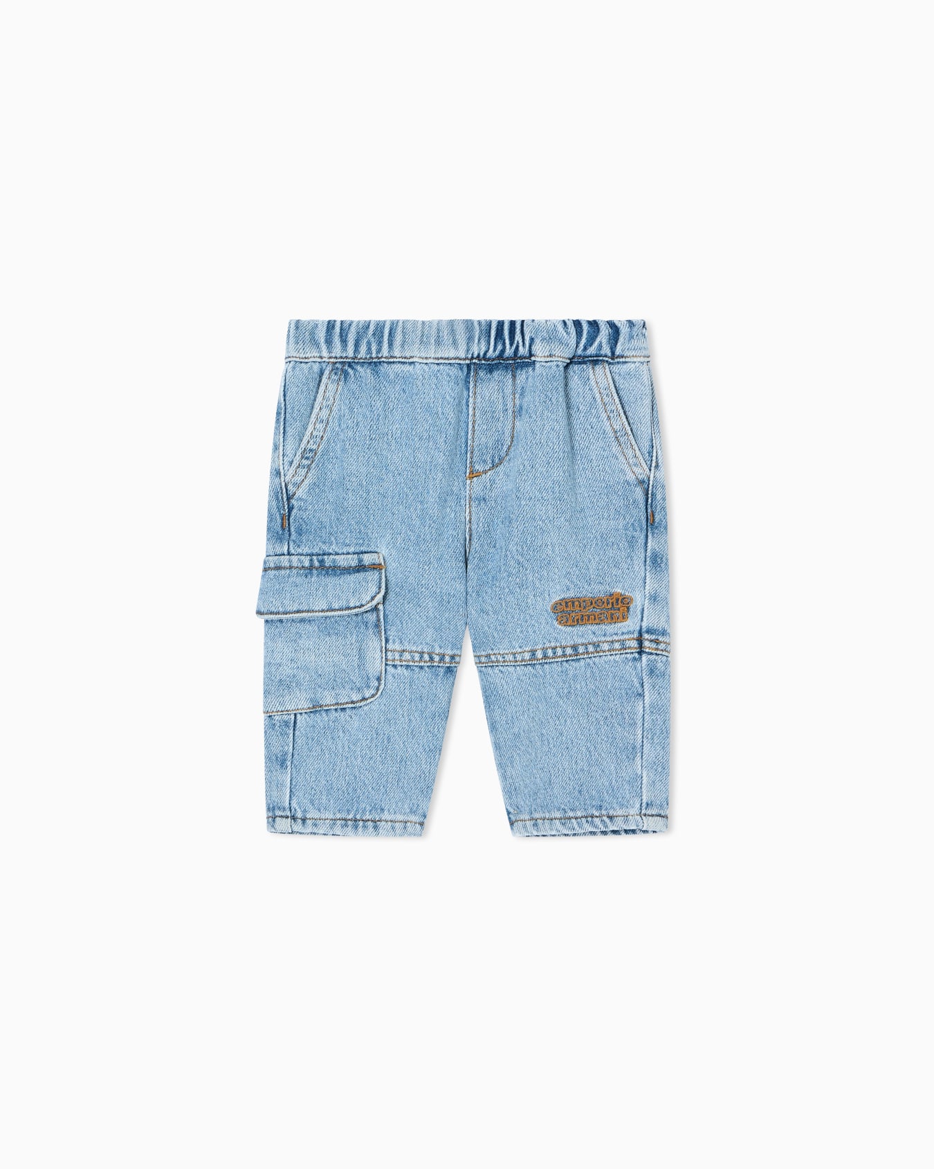Denim jeans with an elasticated waist and logo embroidery Slide 0