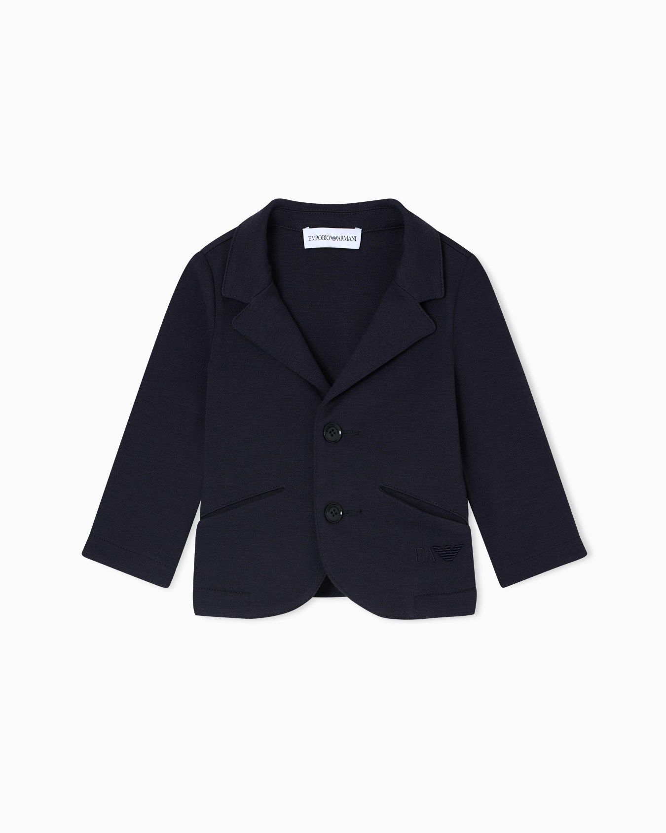 Single-breasted jacket in stretch jersey with logo embroidery Slide 0