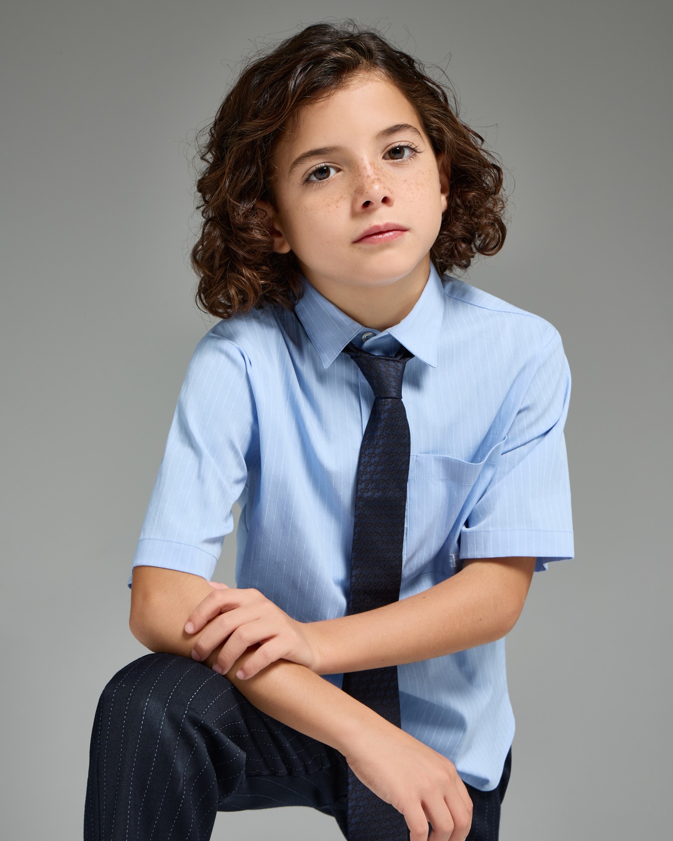 Camicia a maniche corte in popeline motivo a righe Slide 3