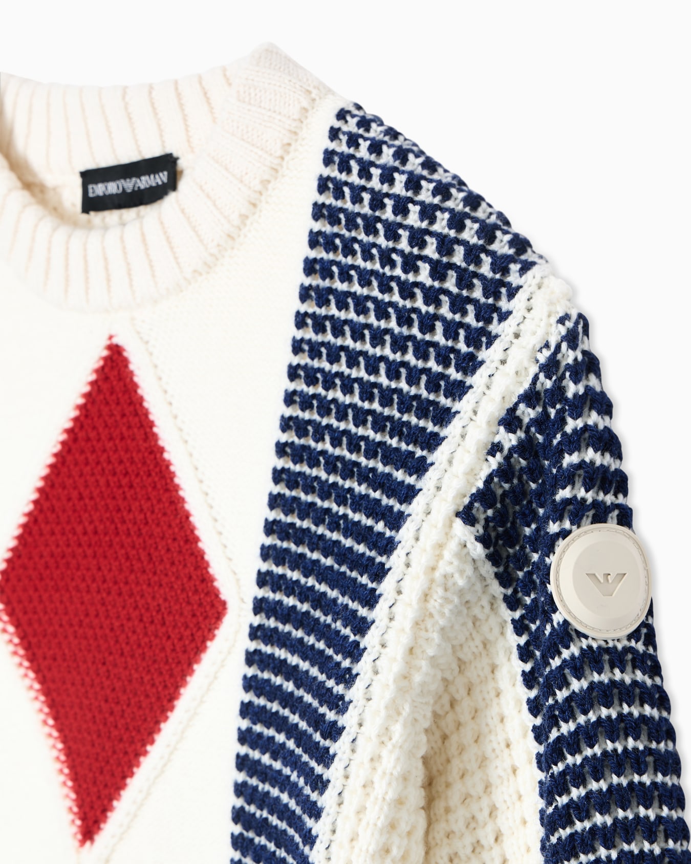 Jumper with oversized diamond motif in a mixed-stitch knit Slide 1
