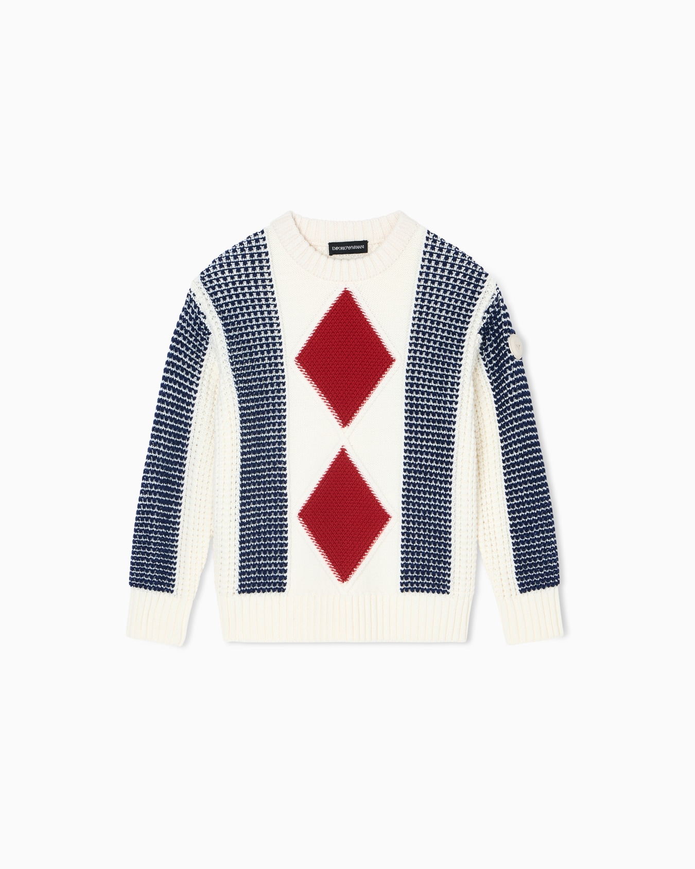 Jumper with oversized diamond motif in a mixed-stitch knit Slide 0