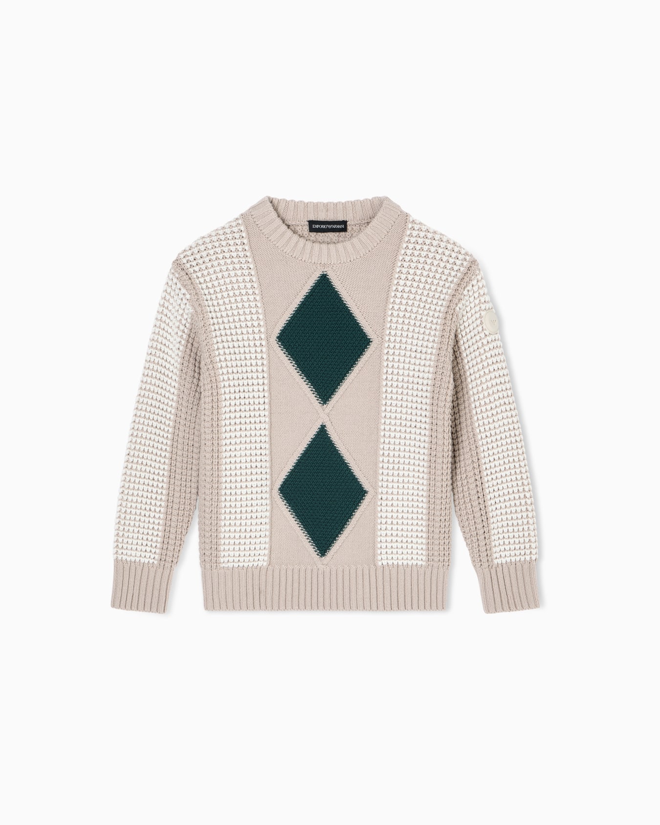 Jumper with oversized diamond motif in a mixed-stitch knit Slide 0