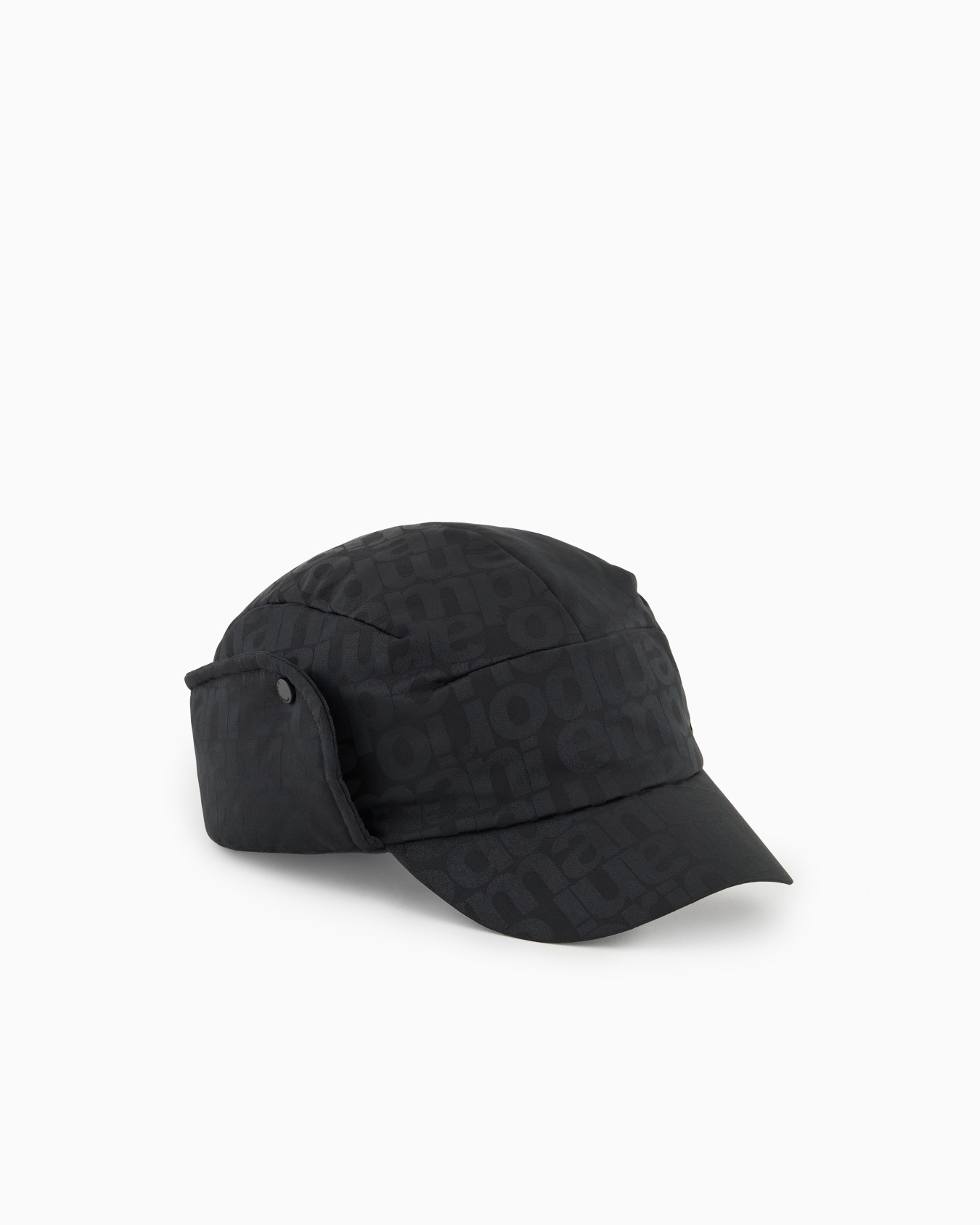 Cappello con paraorecchie in nylon jacquard logo all over Slide 0
