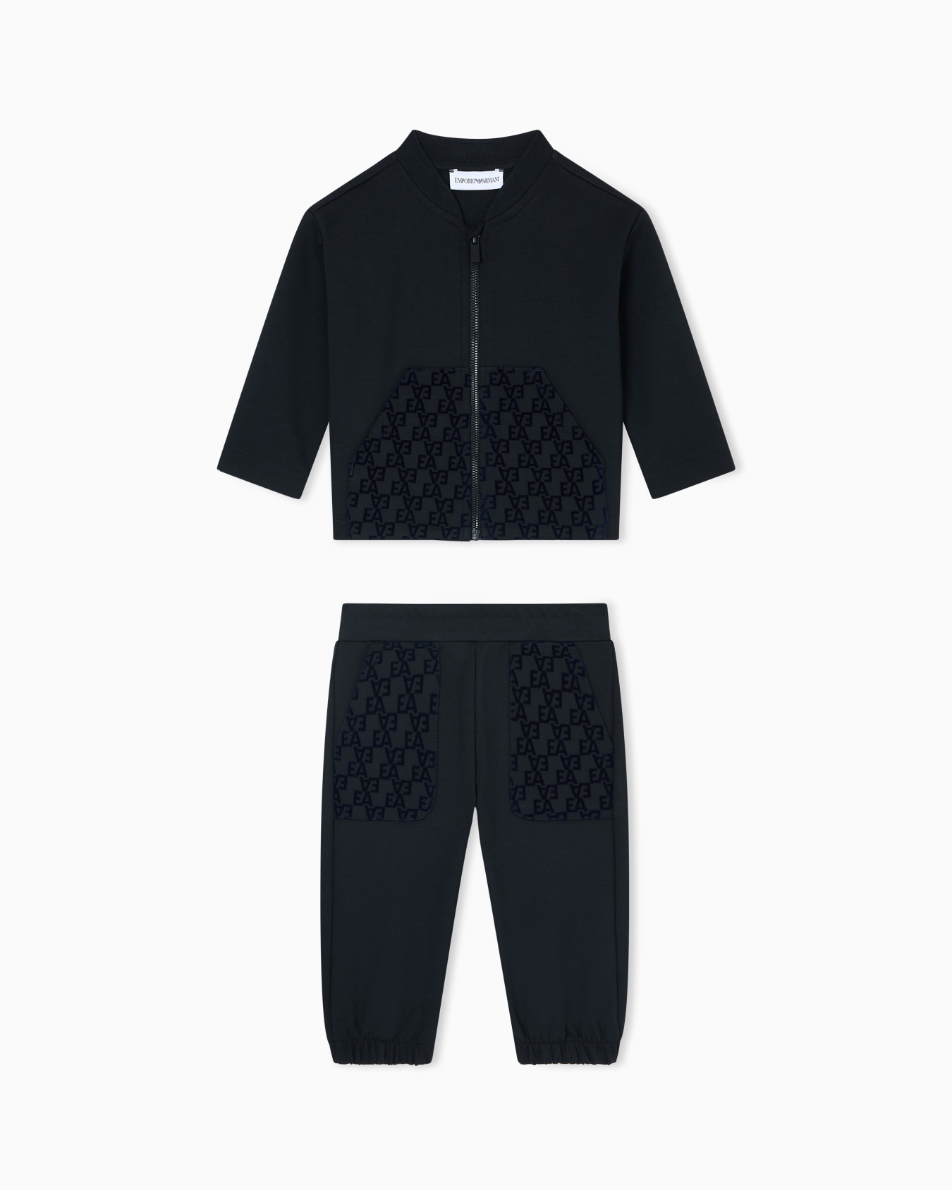 Tracksuit consisting of an interlock jersey sweatshirt and joggers with a flocked EA logo Slide 0