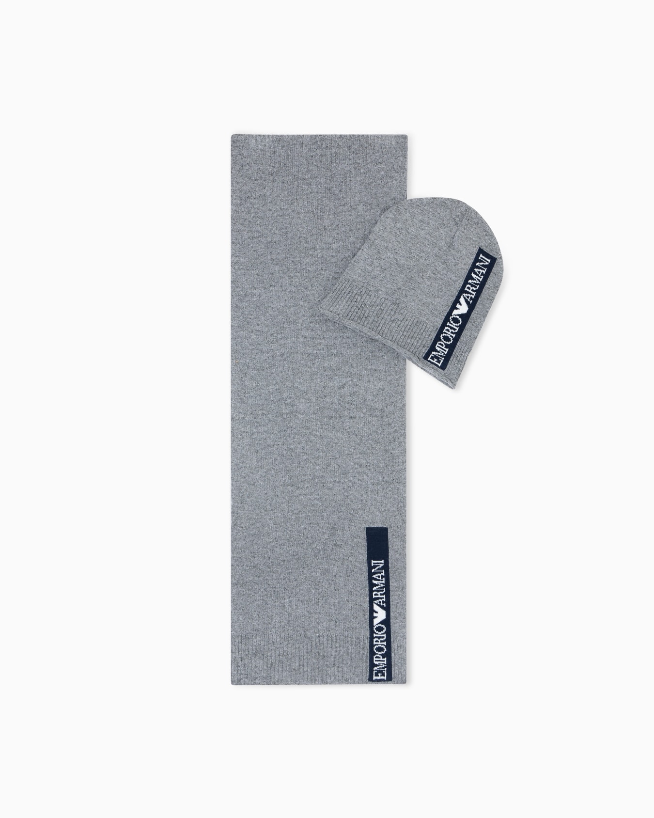 Wool-blend beanie and scarf set with jacquard logo Slide 0