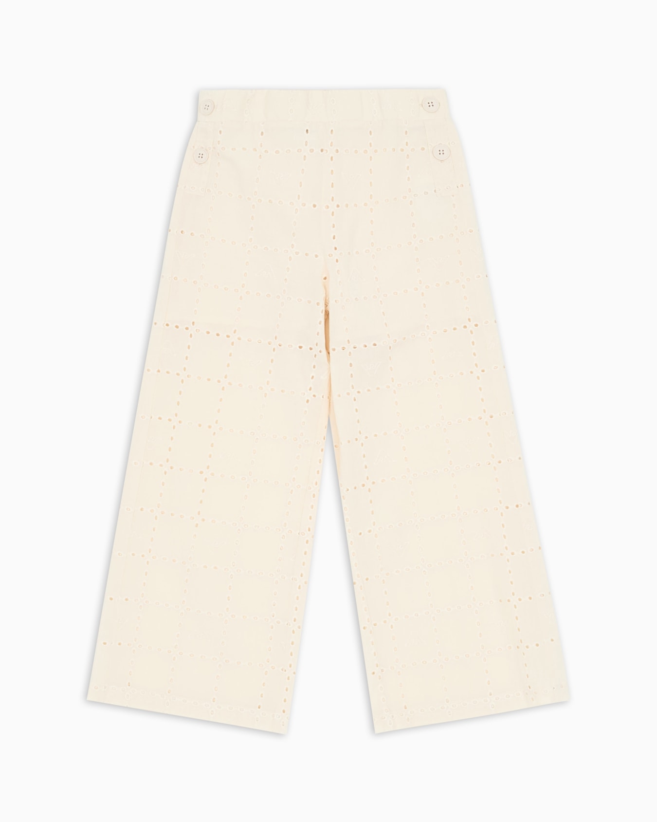 Broderie anglaise effect fabric trousers Slide 0