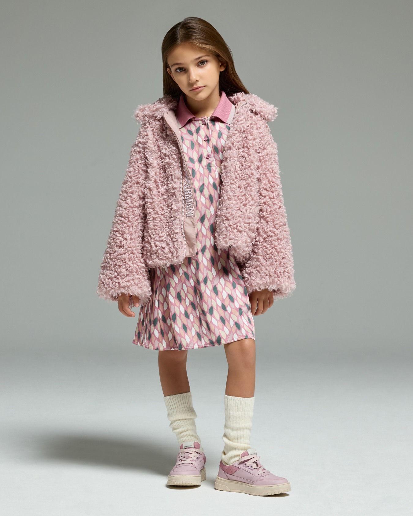 ASV viscose dress with a polo-shirt collar and all-over EA logo print Slide 3