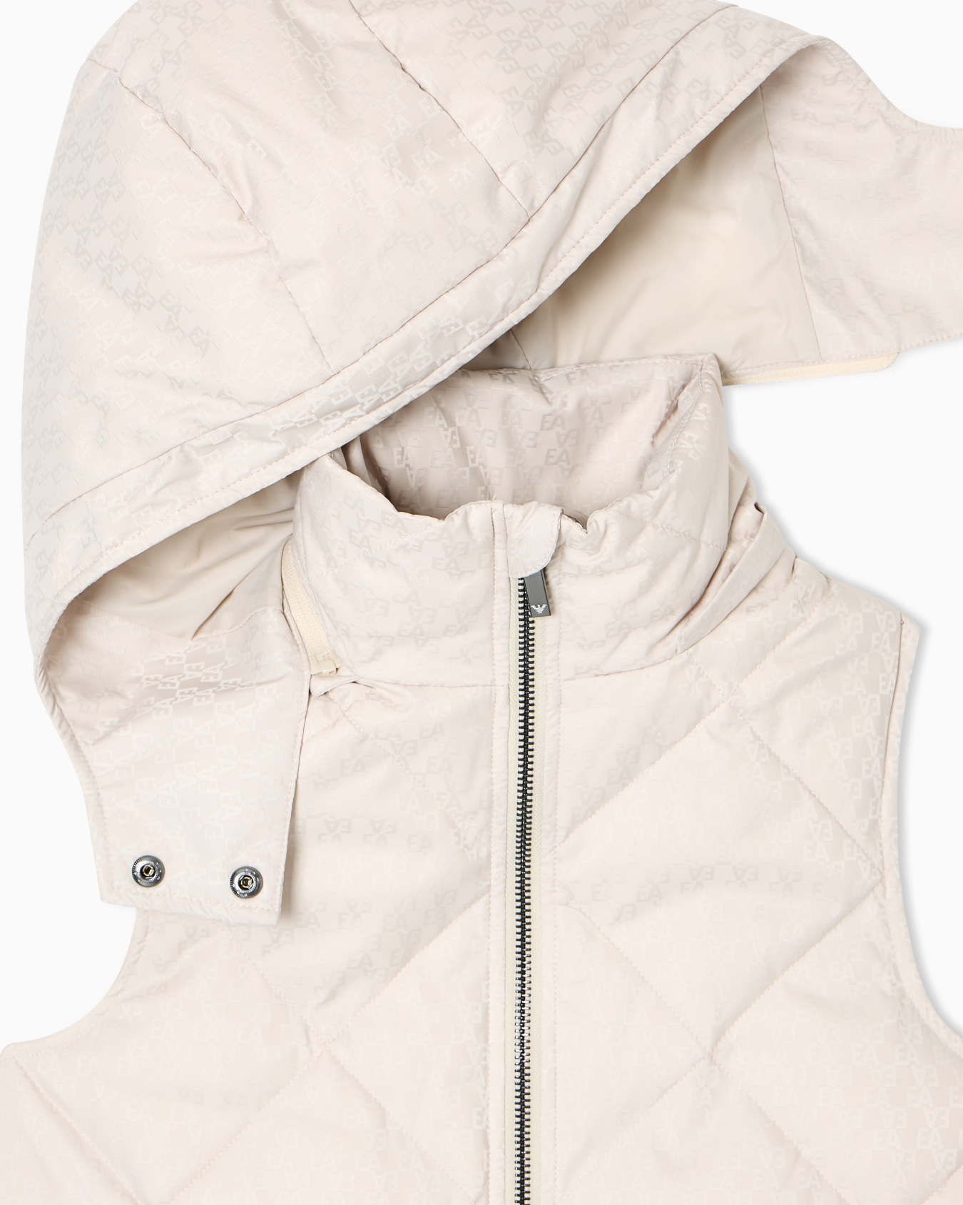 Quilted oversized sleeveless nylon top with all-over jacquard logo Slide 1