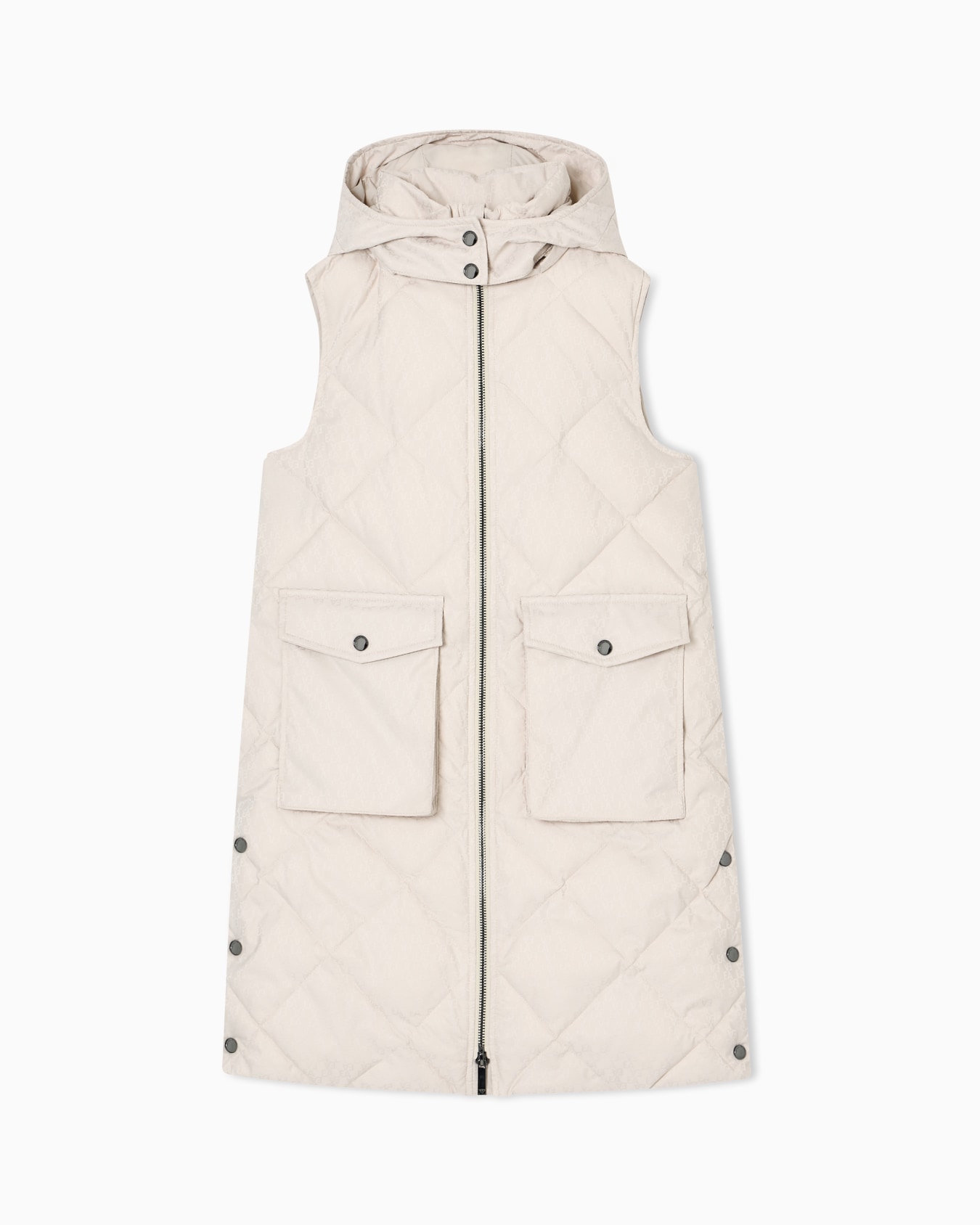 Quilted oversized sleeveless nylon top with all-over jacquard logo Slide 0