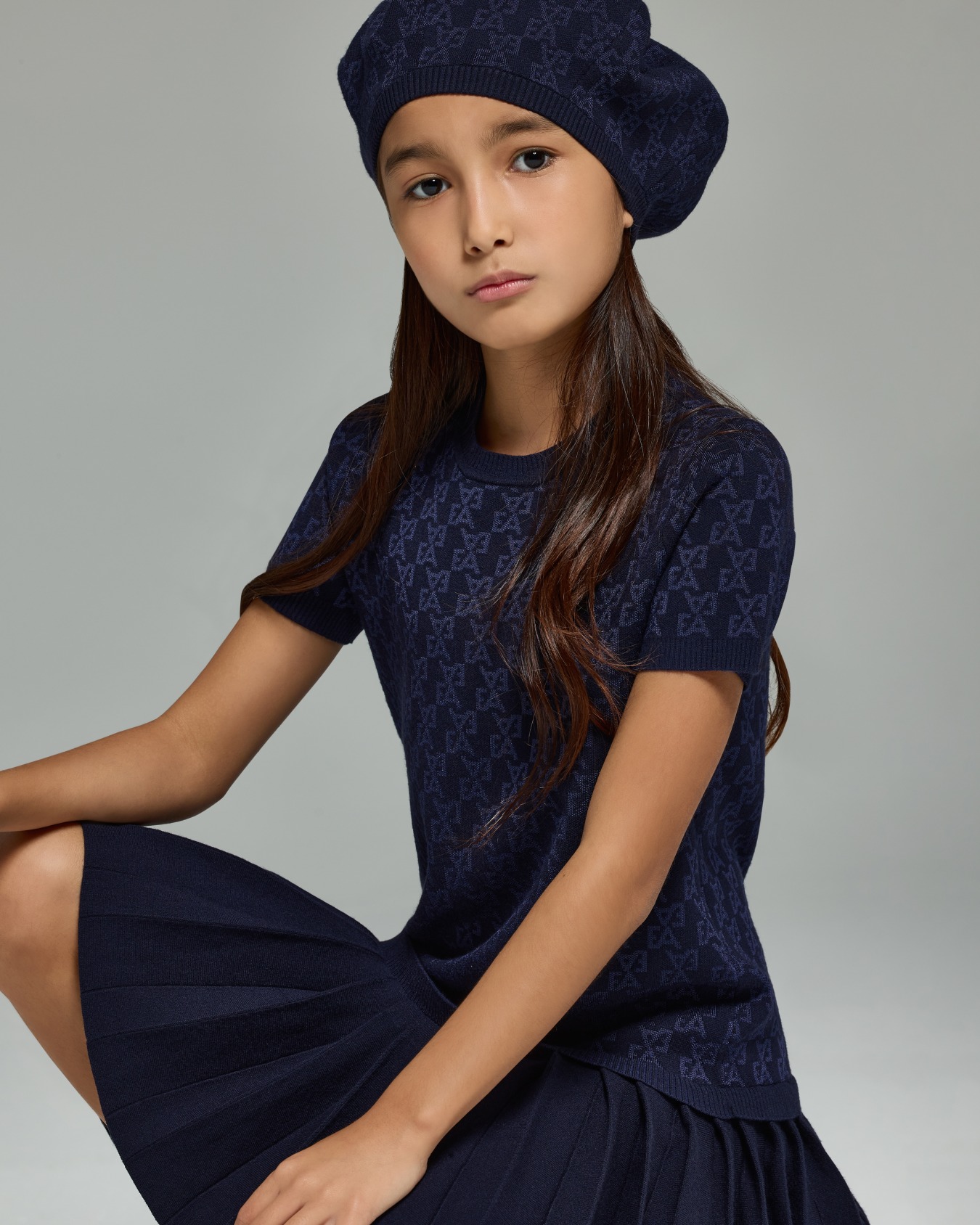 Knit dress with all-over EA logo jacquard Slide 3