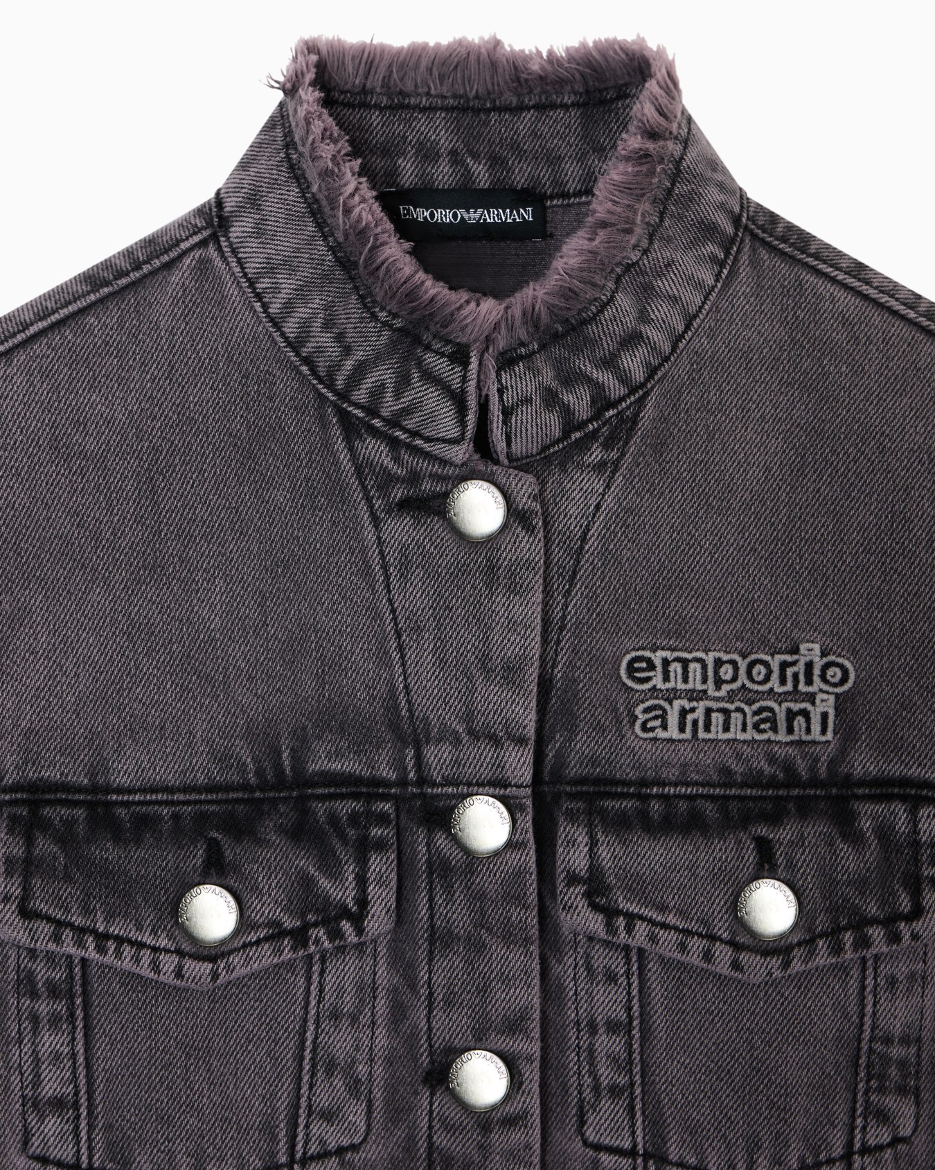 Garment-dyed denim jacket with logo embroidery Slide 1