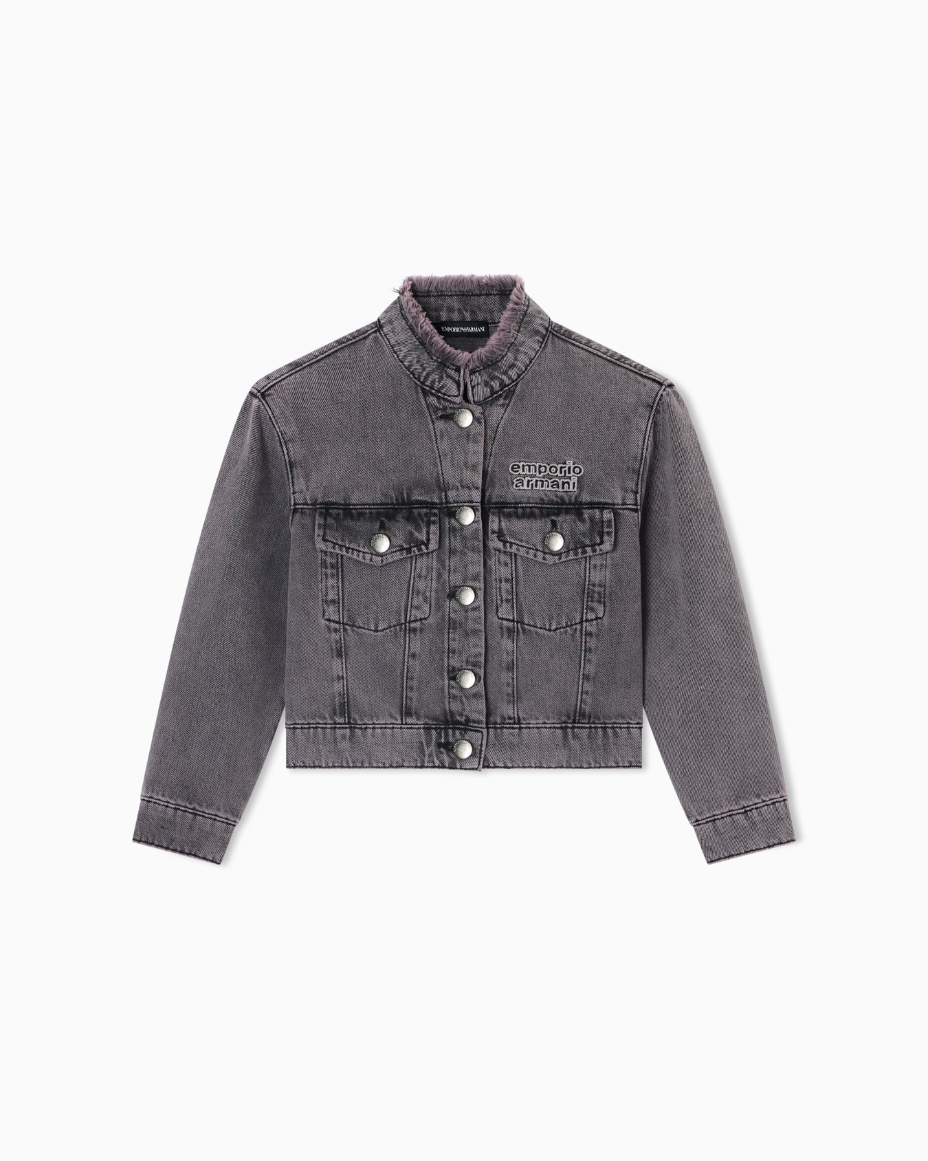 Garment-dyed denim jacket with logo embroidery Slide 0