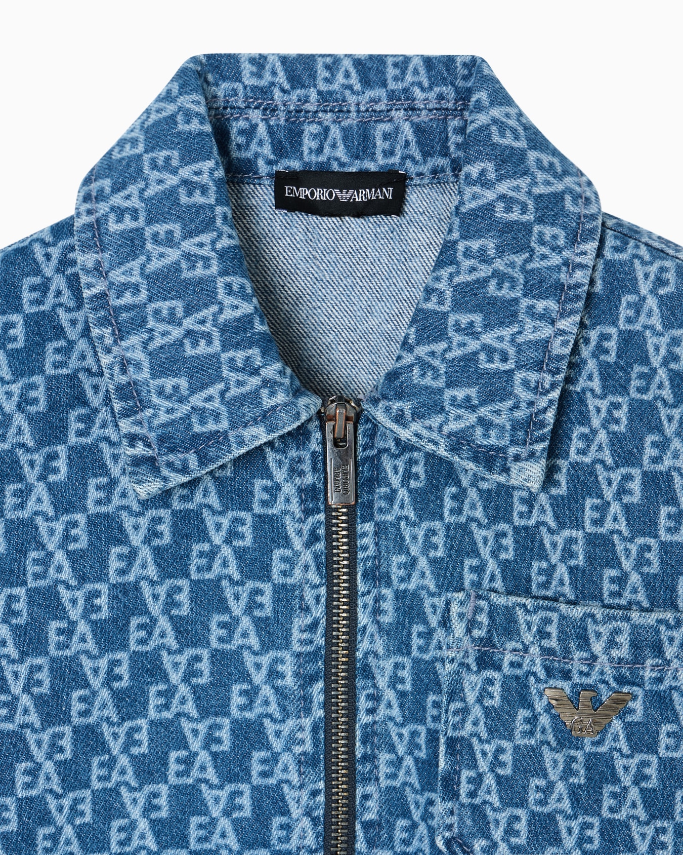 Denim jacket with all-over laser-cut logo lettering Slide 1