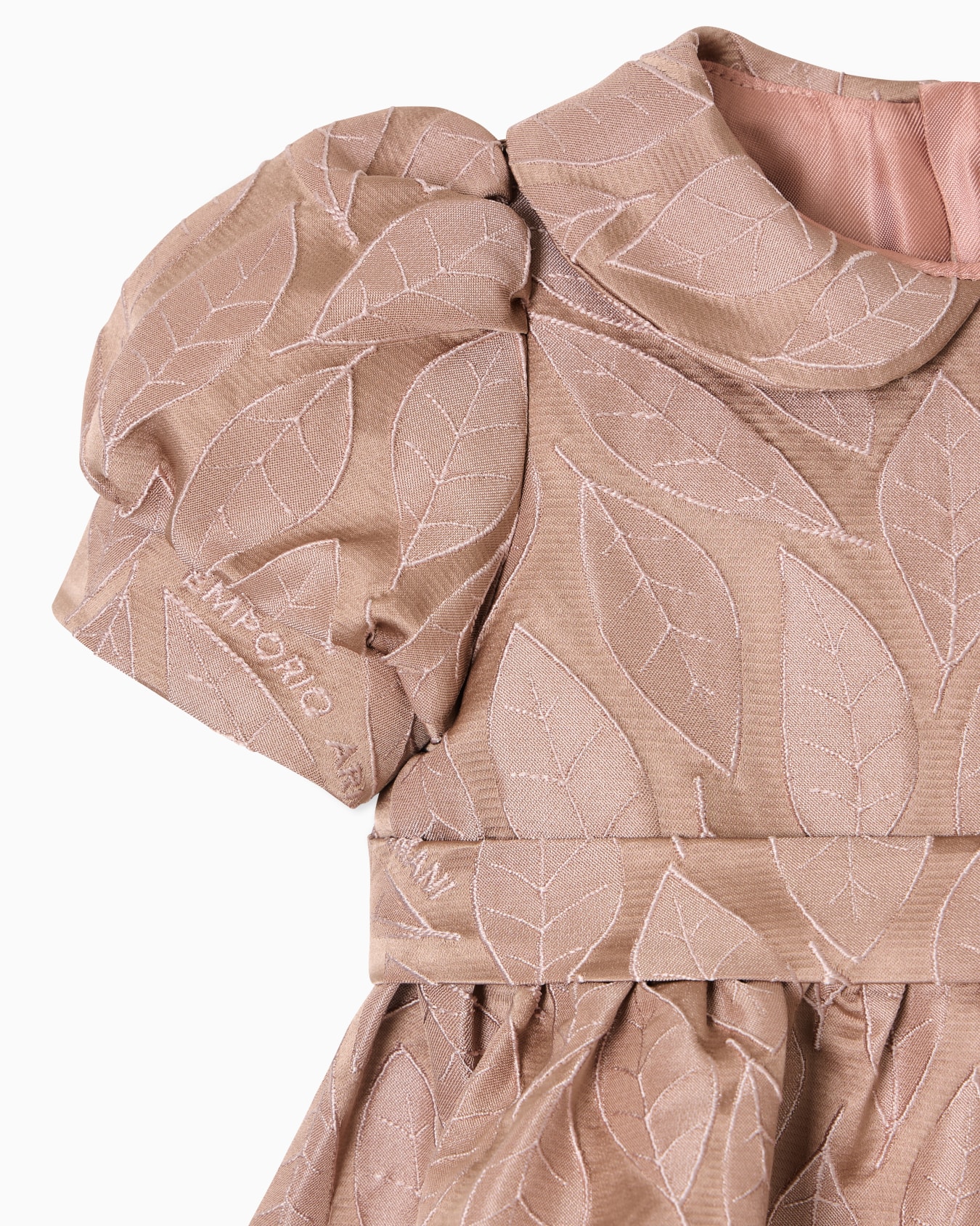 Leaf design jacquard dress with puff sleeves Slide 1