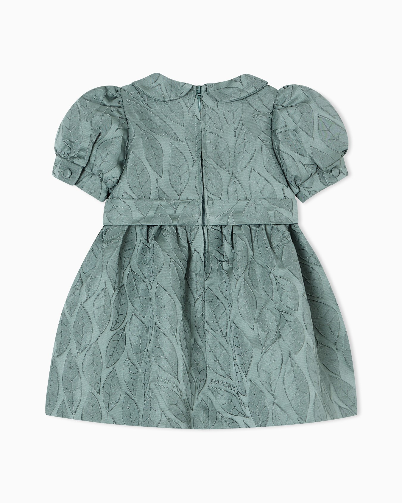 Leaf design jacquard dress with puff sleeves Slide 2