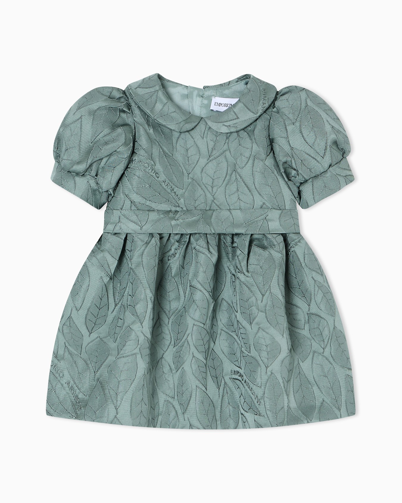 Leaf design jacquard dress with puff sleeves Slide 0